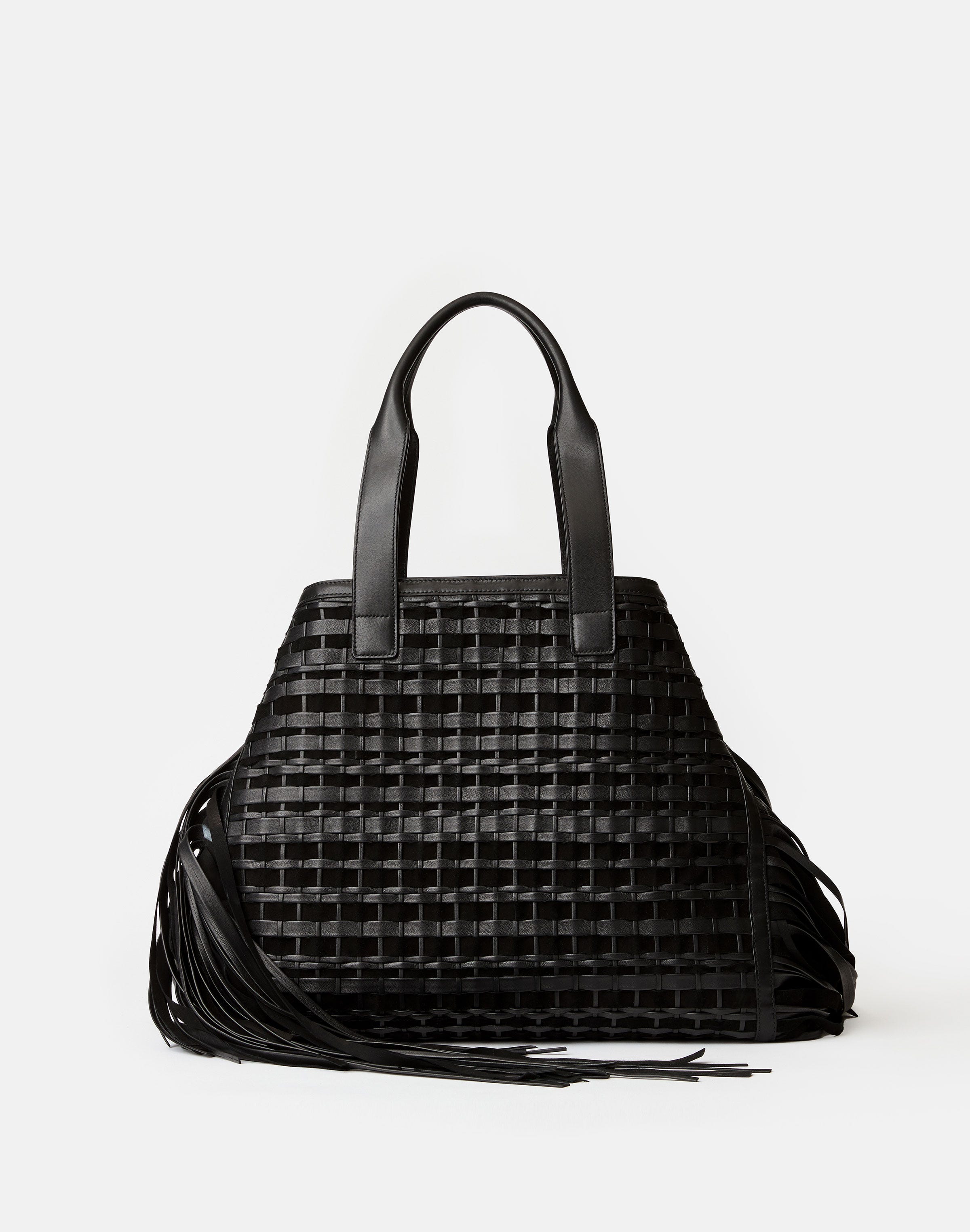 Handwoven Fringe Leather & Suede L Tote—Large