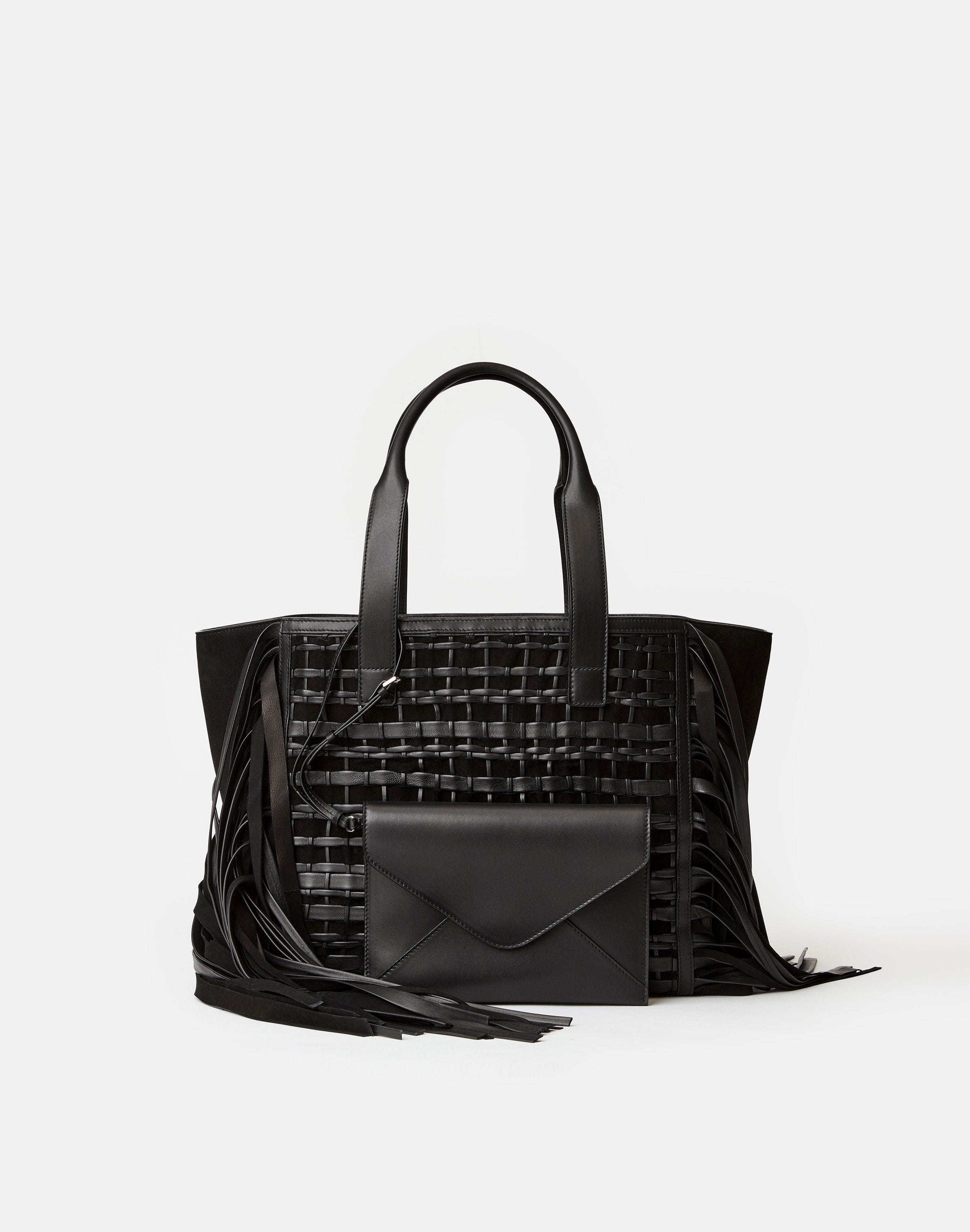 Handwoven Fringe Leather & Suede L Tote—Small