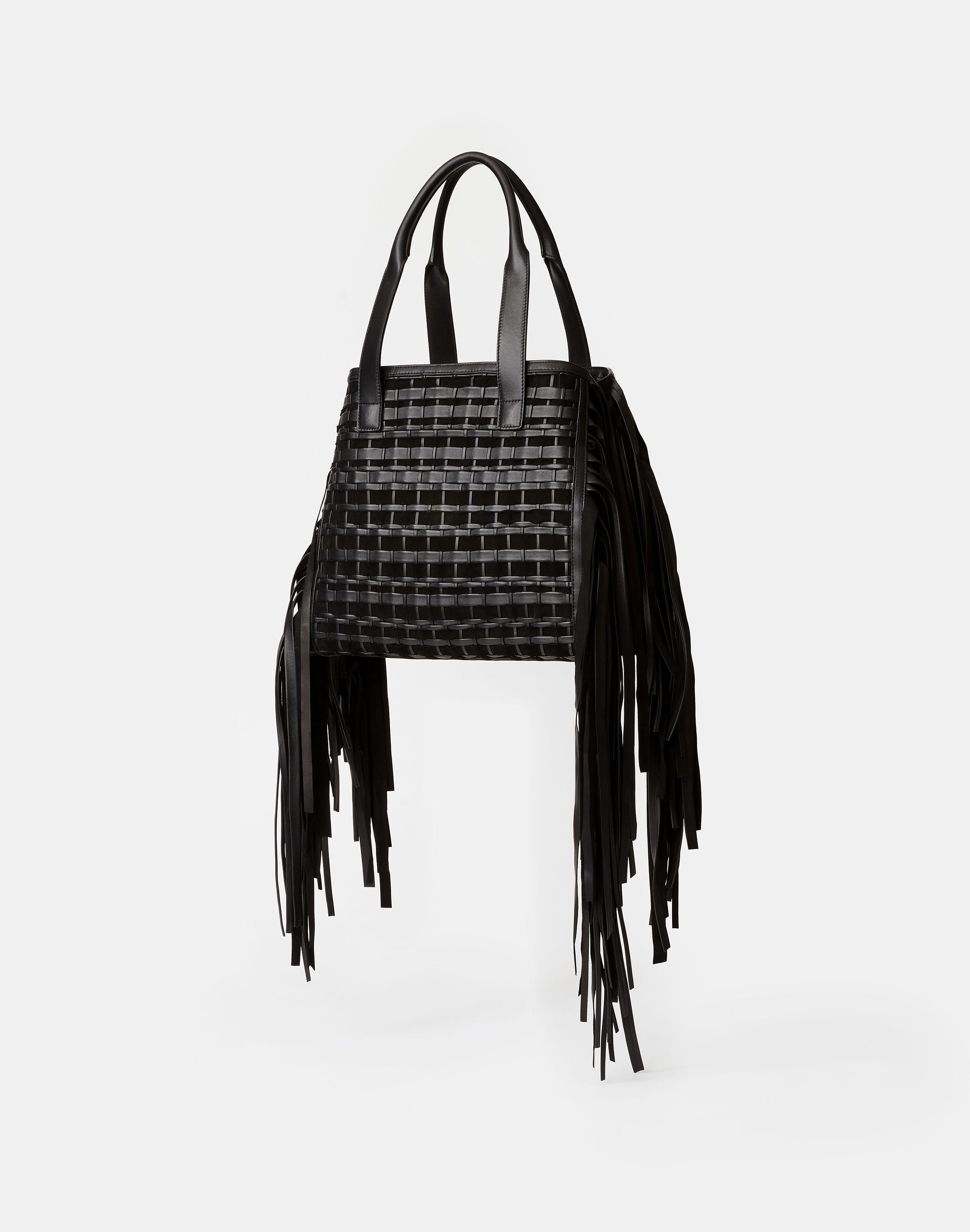 Handwoven Fringe Leather & Suede L Tote—Small