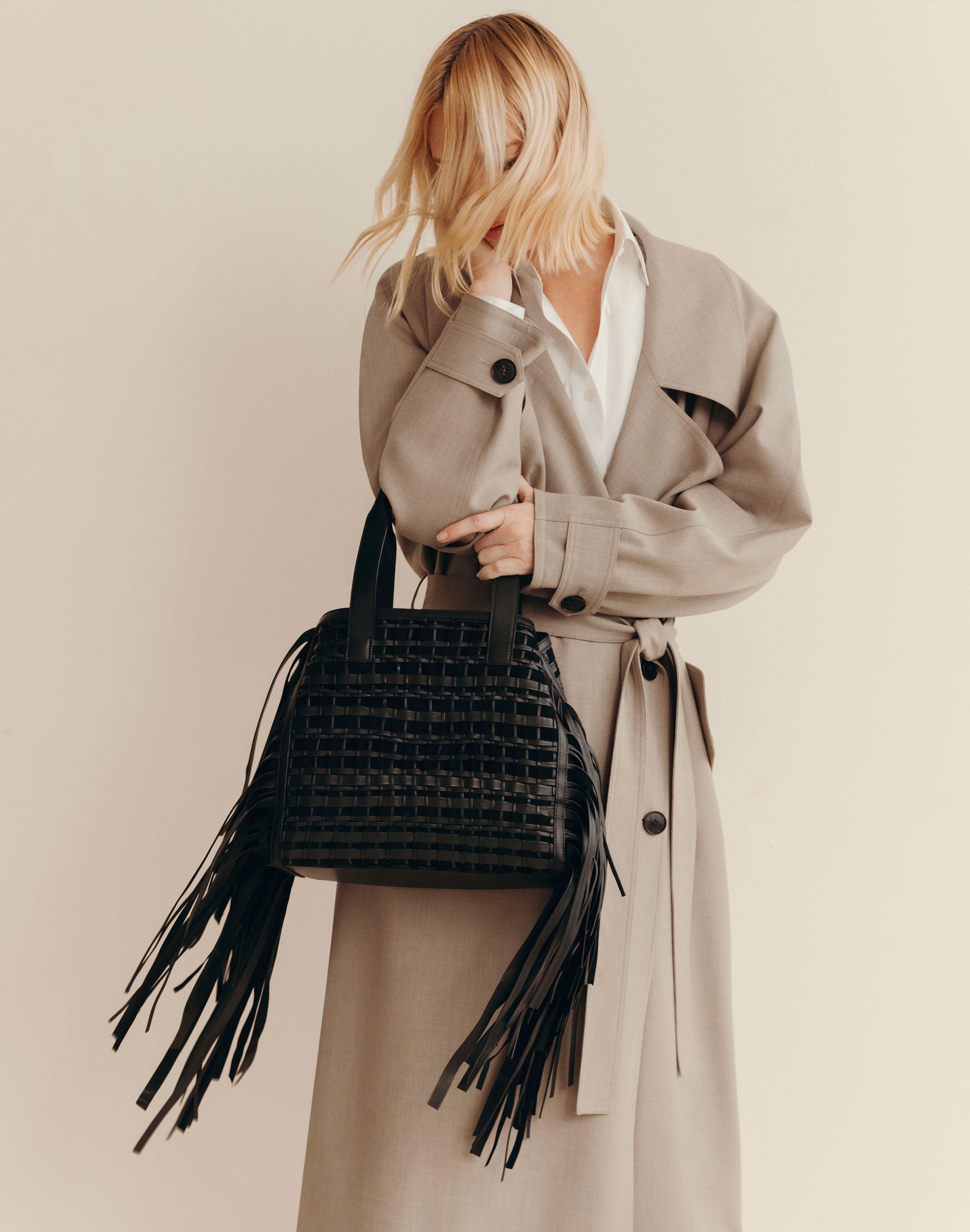 Handwoven Fringe Leather & Suede L Tote—Small