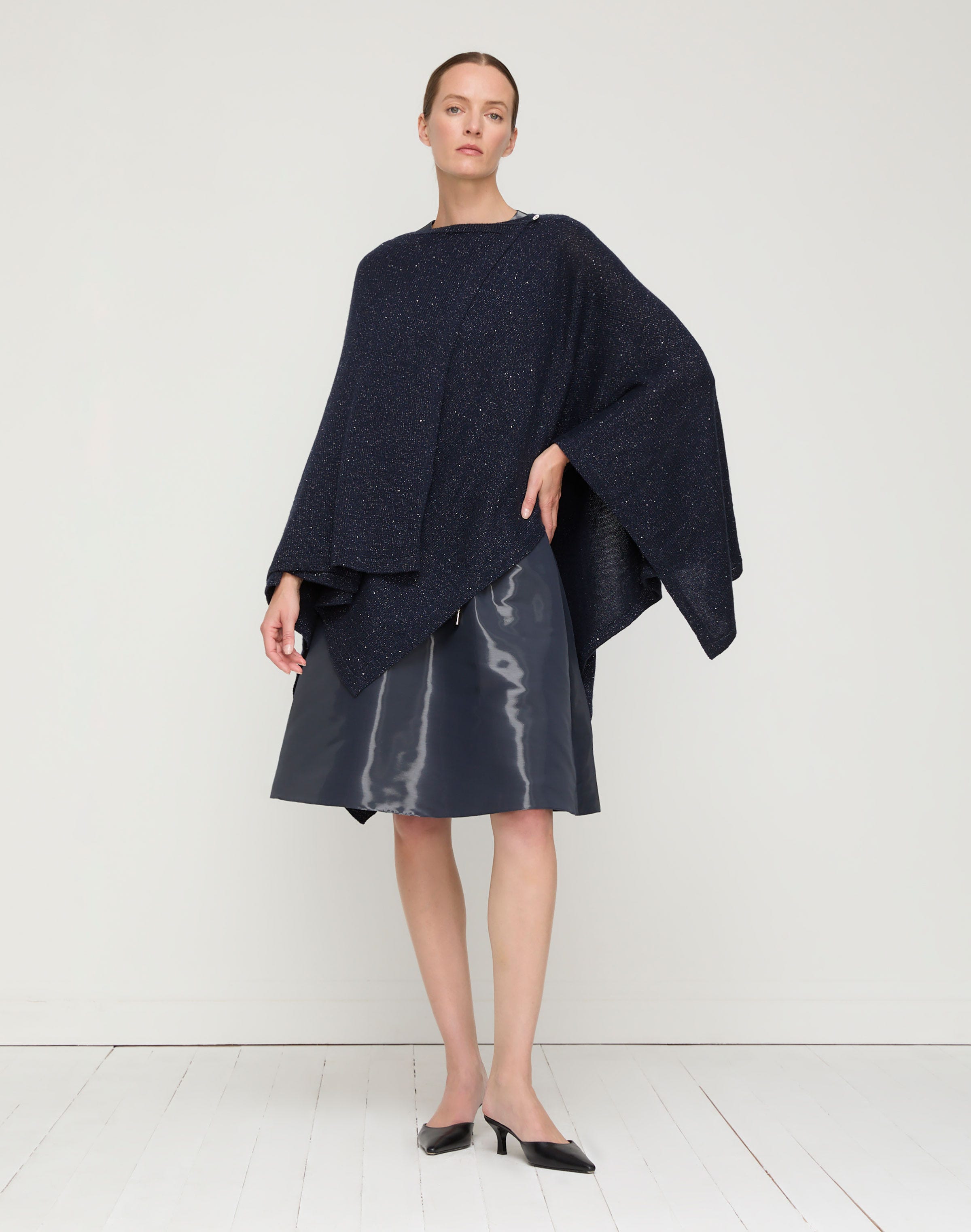 Cashmere-Sequin Silk Crystal Button Poncho