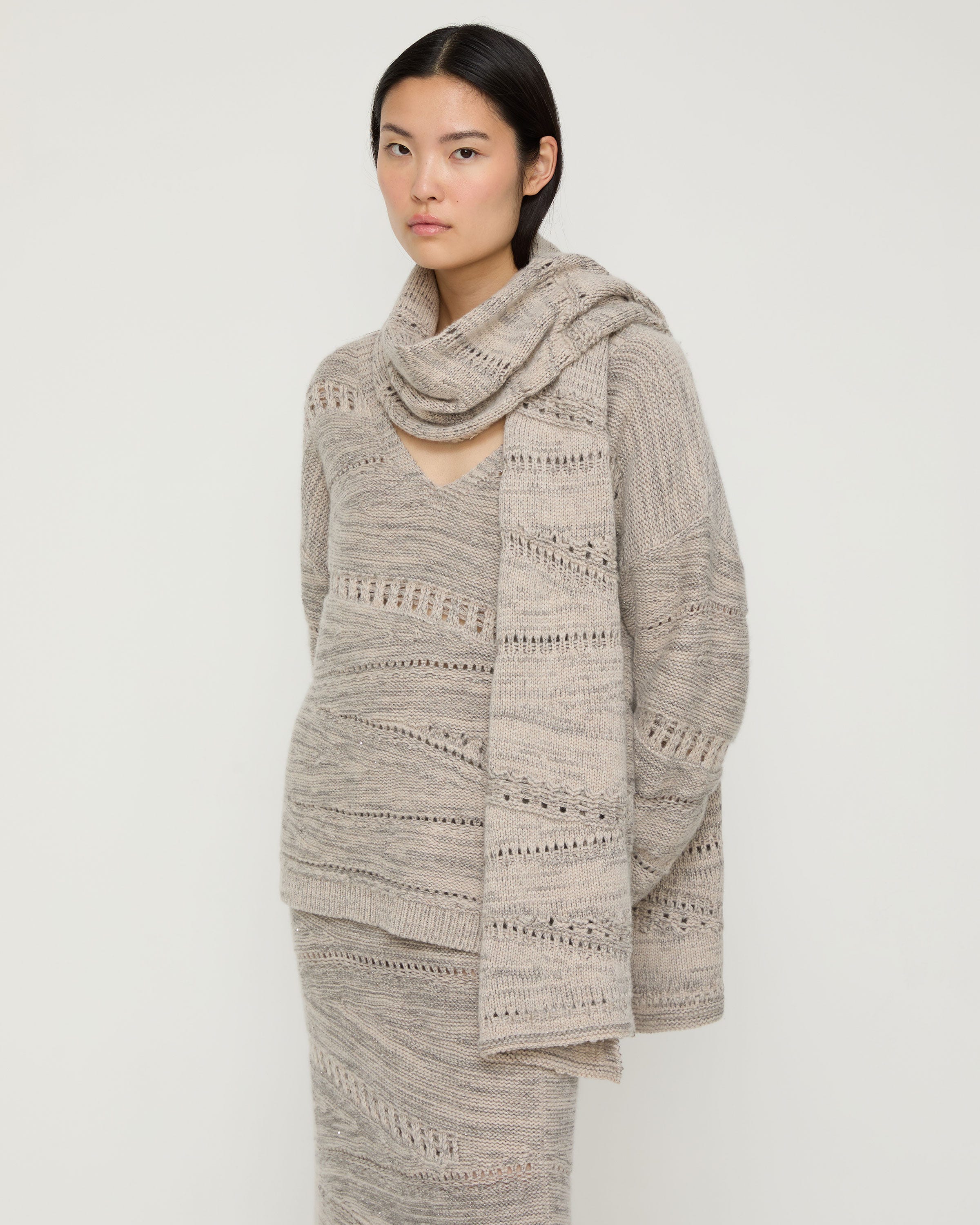 Cashmere-Sequin Silk Pointelle Scarf