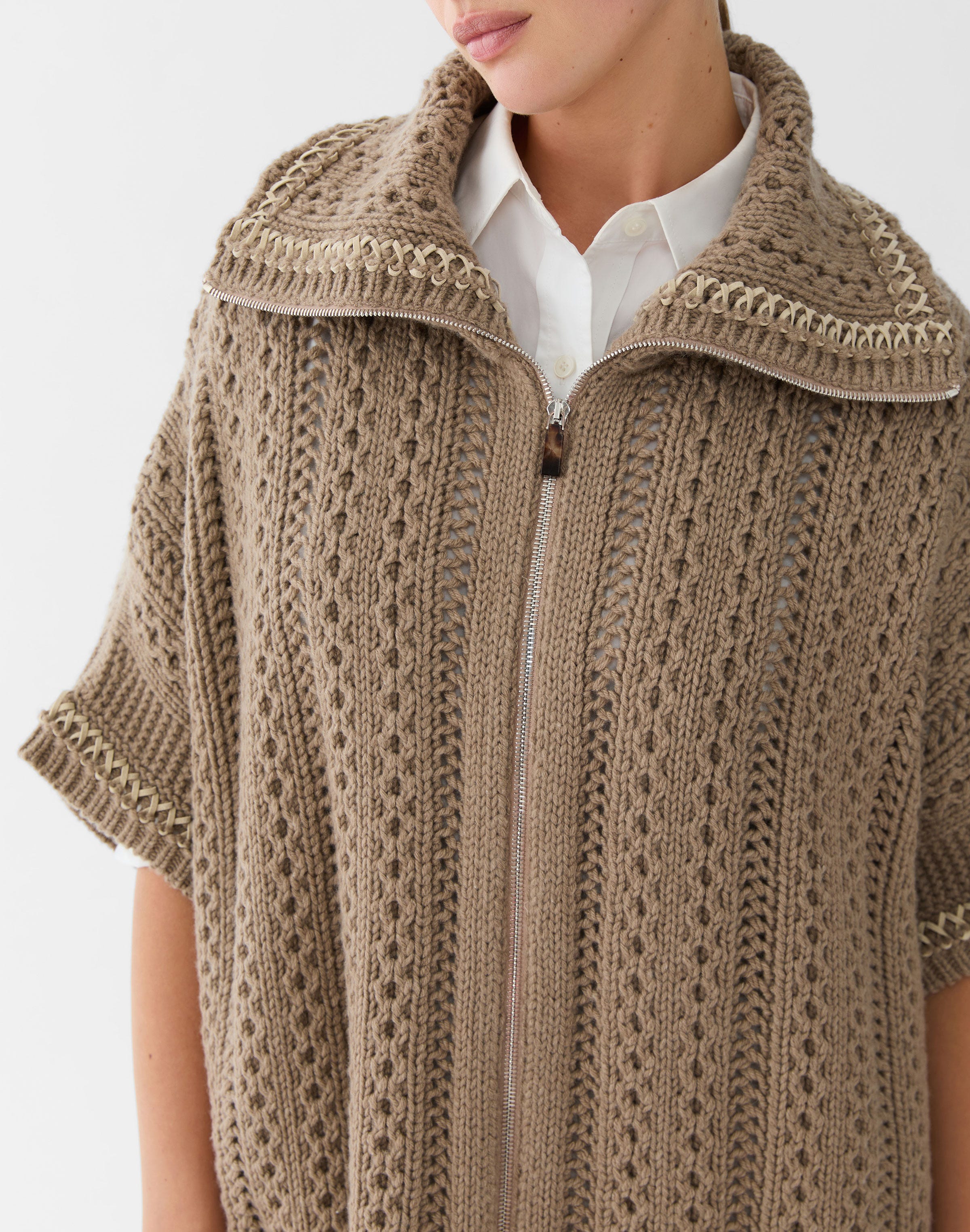 Wool-Cashmere Hand Embroidered Knit Poncho