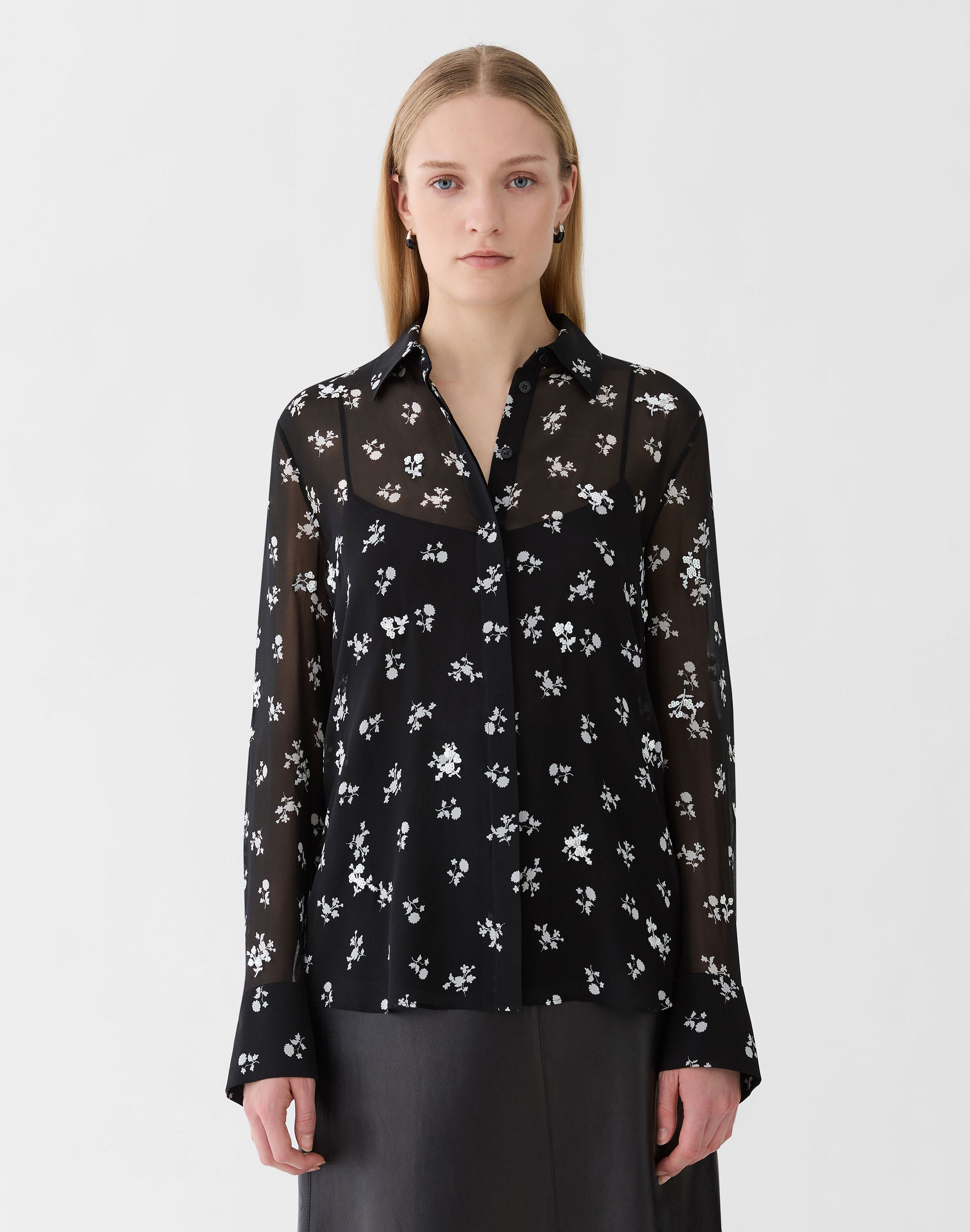 Ditsy Floral Print Silk Georgette Embellished Blouse