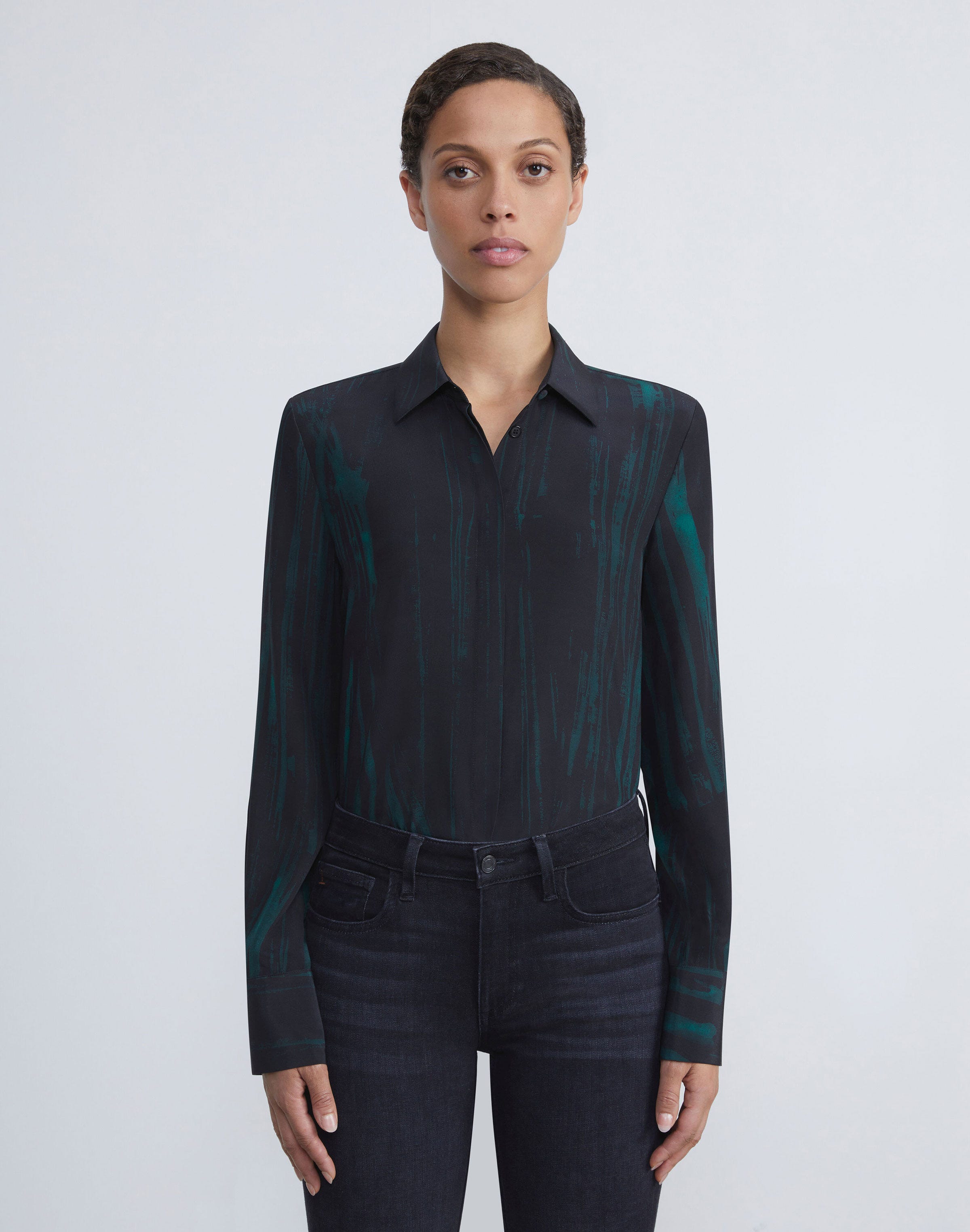Petite Stamped Pages Print Silk Crepe De Chine Blouse