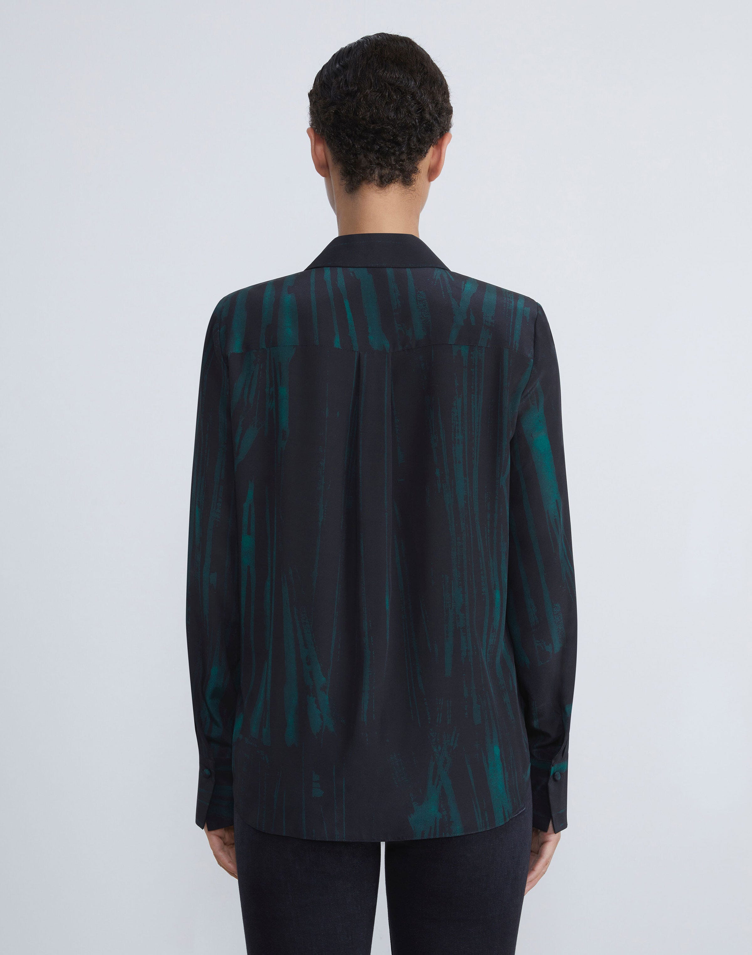 Petite Stamped Pages Print Silk Crepe De Chine Blouse