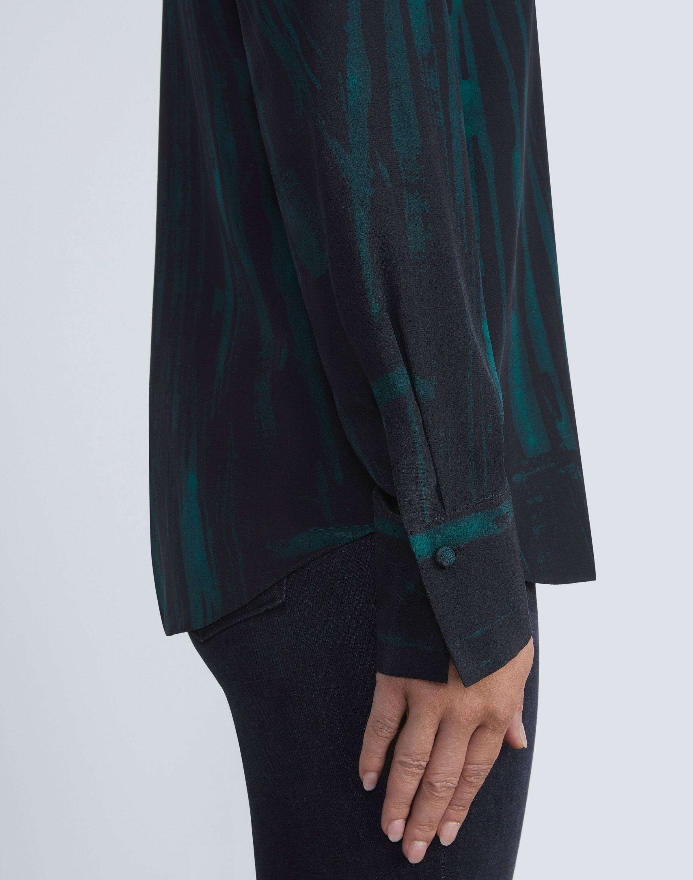 Petite Stamped Pages Print Silk Crepe De Chine Blouse