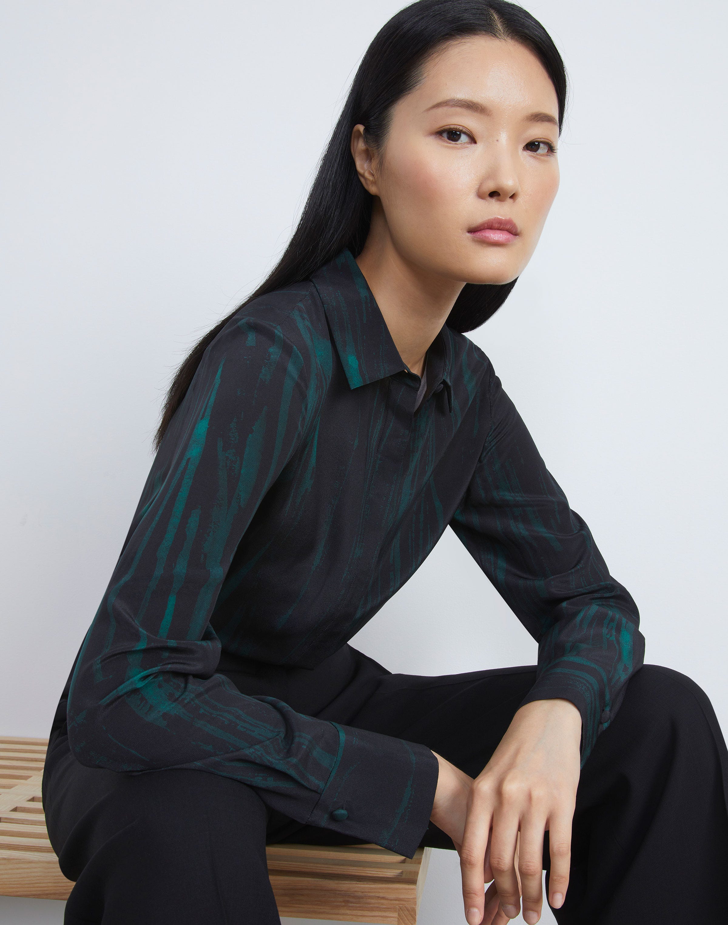 Petite Stamped Pages Print Silk Crepe De Chine Blouse