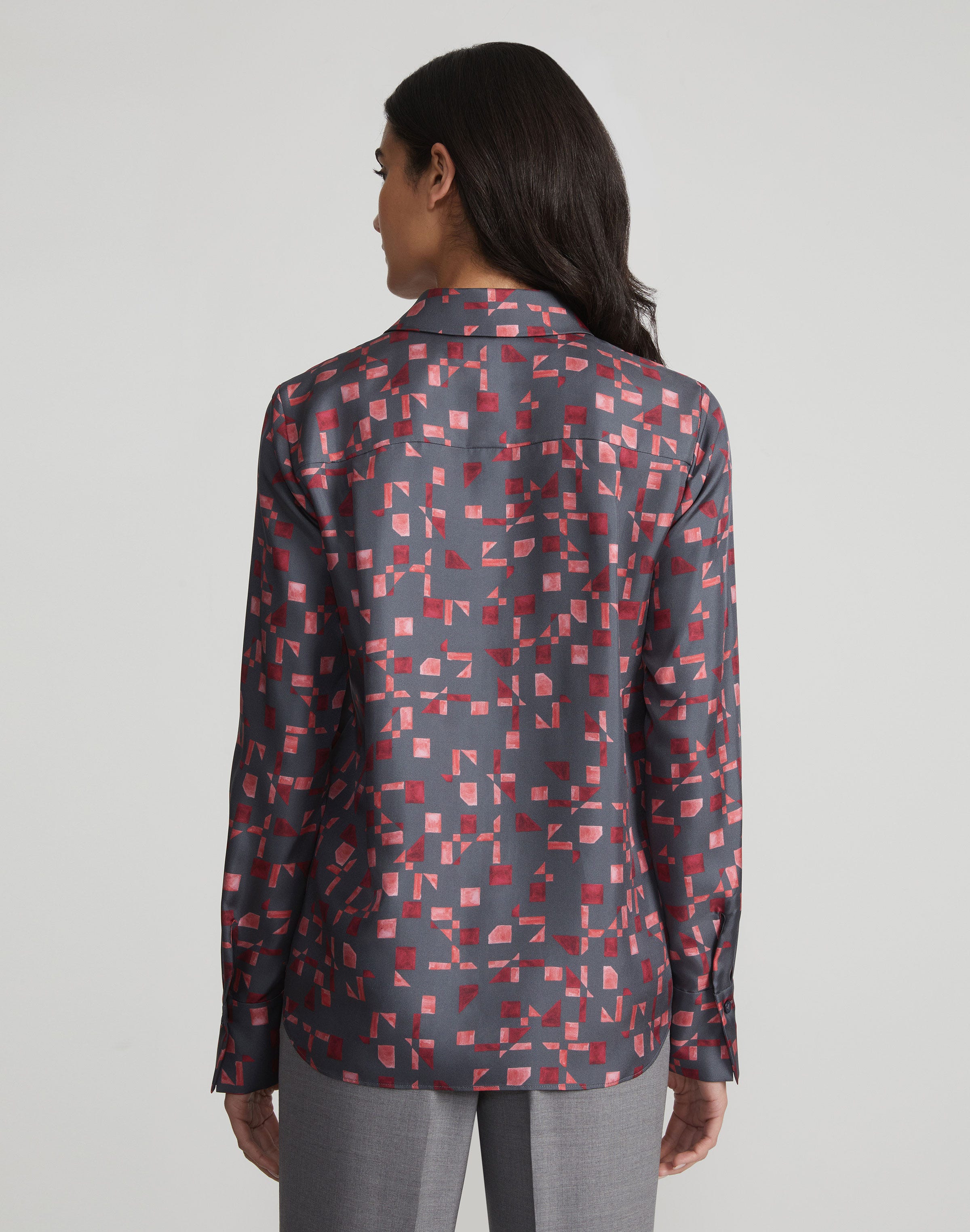Petite Micro Floorplan Print Silk Twill Button Blouse