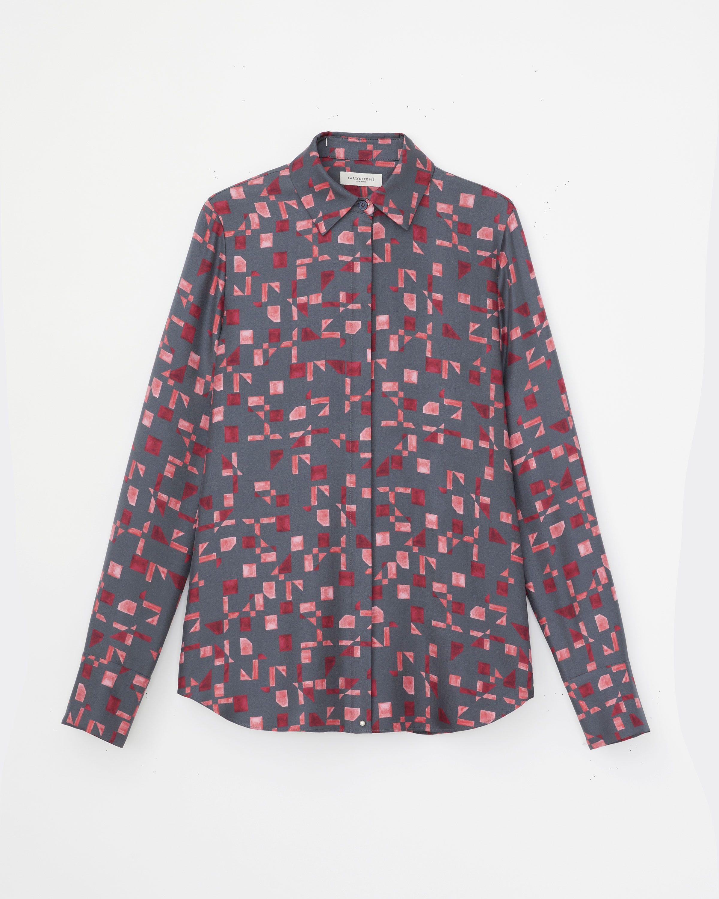 Petite Micro Floorplan Print Silk Twill Button Blouse