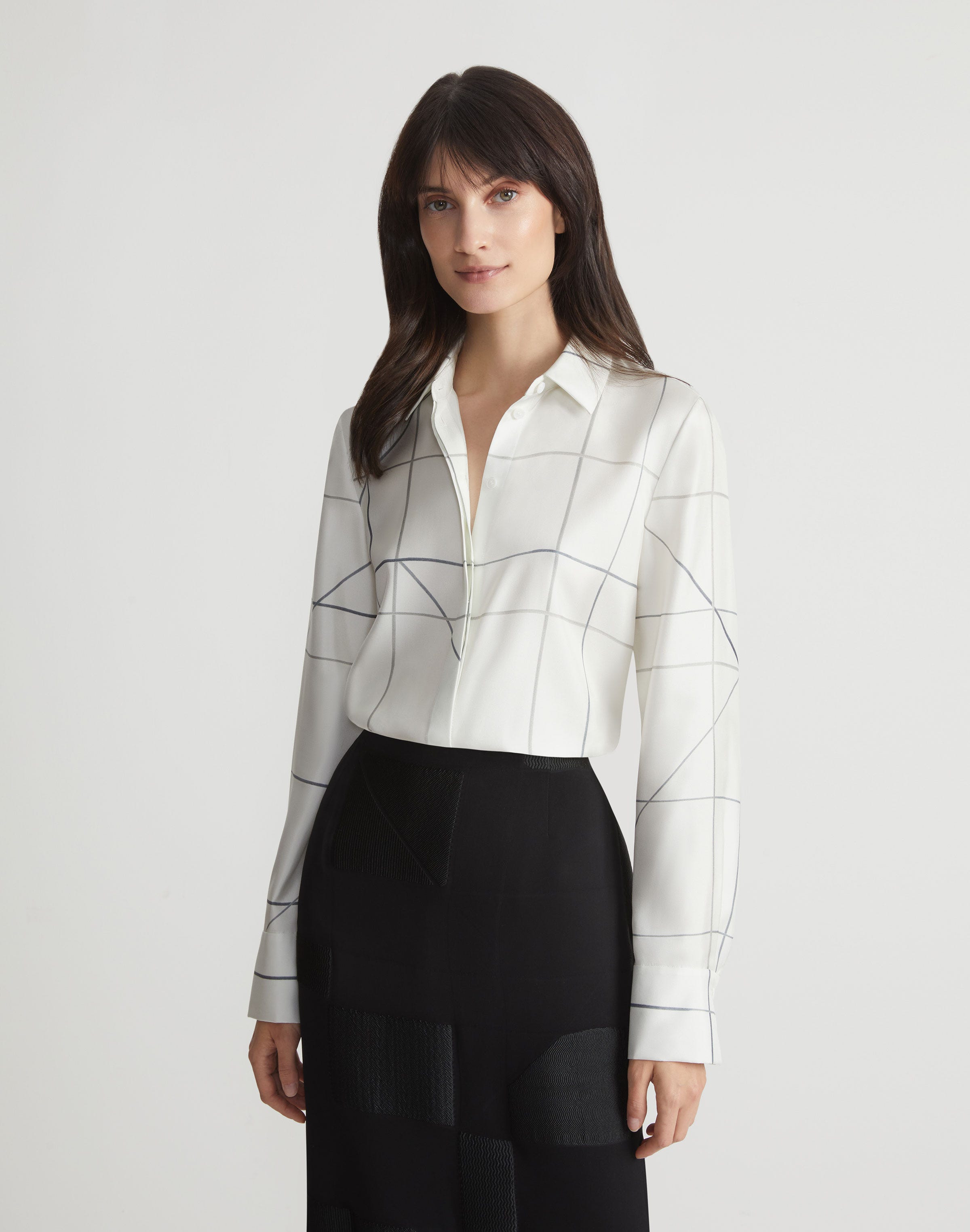 Petite Floorplan Print Silk Twill Button Blouse