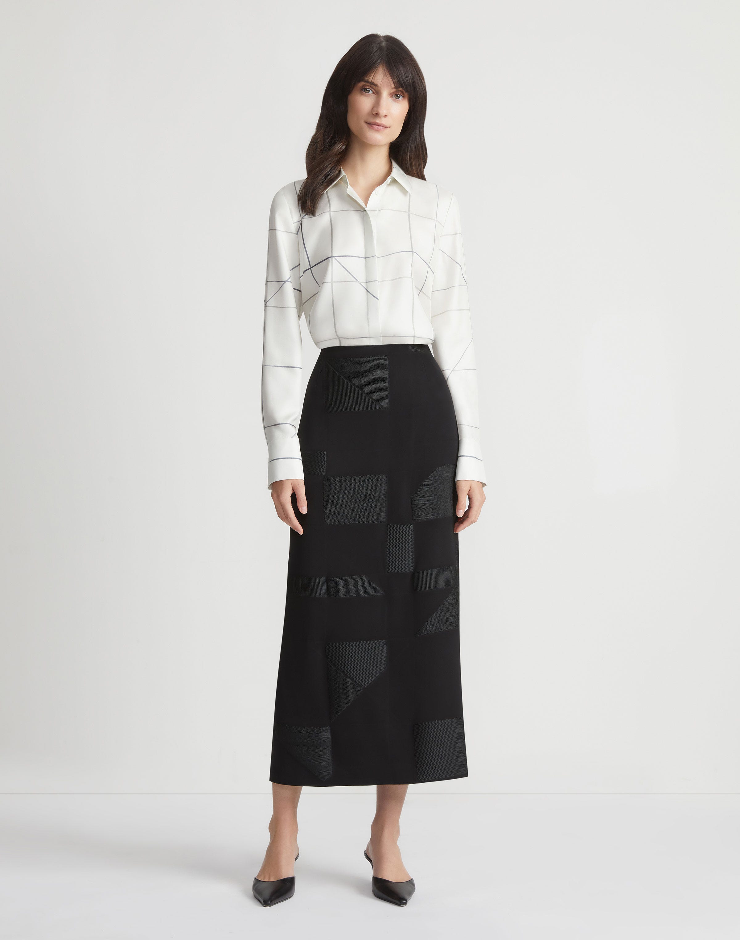Petite Floorplan Print Silk Twill Button Blouse