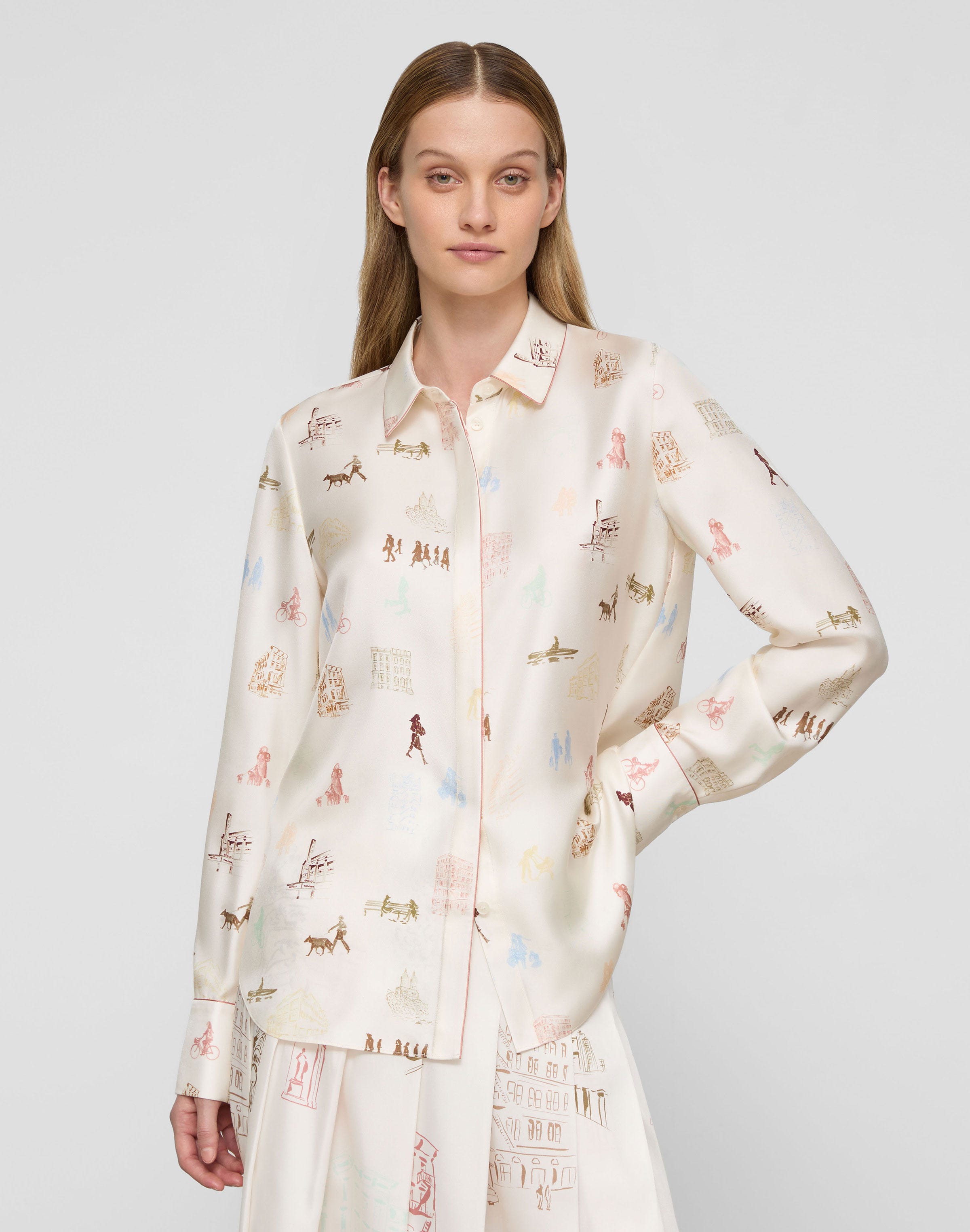 Plus-Size Manhattan Print Silk Twill Button Blouse