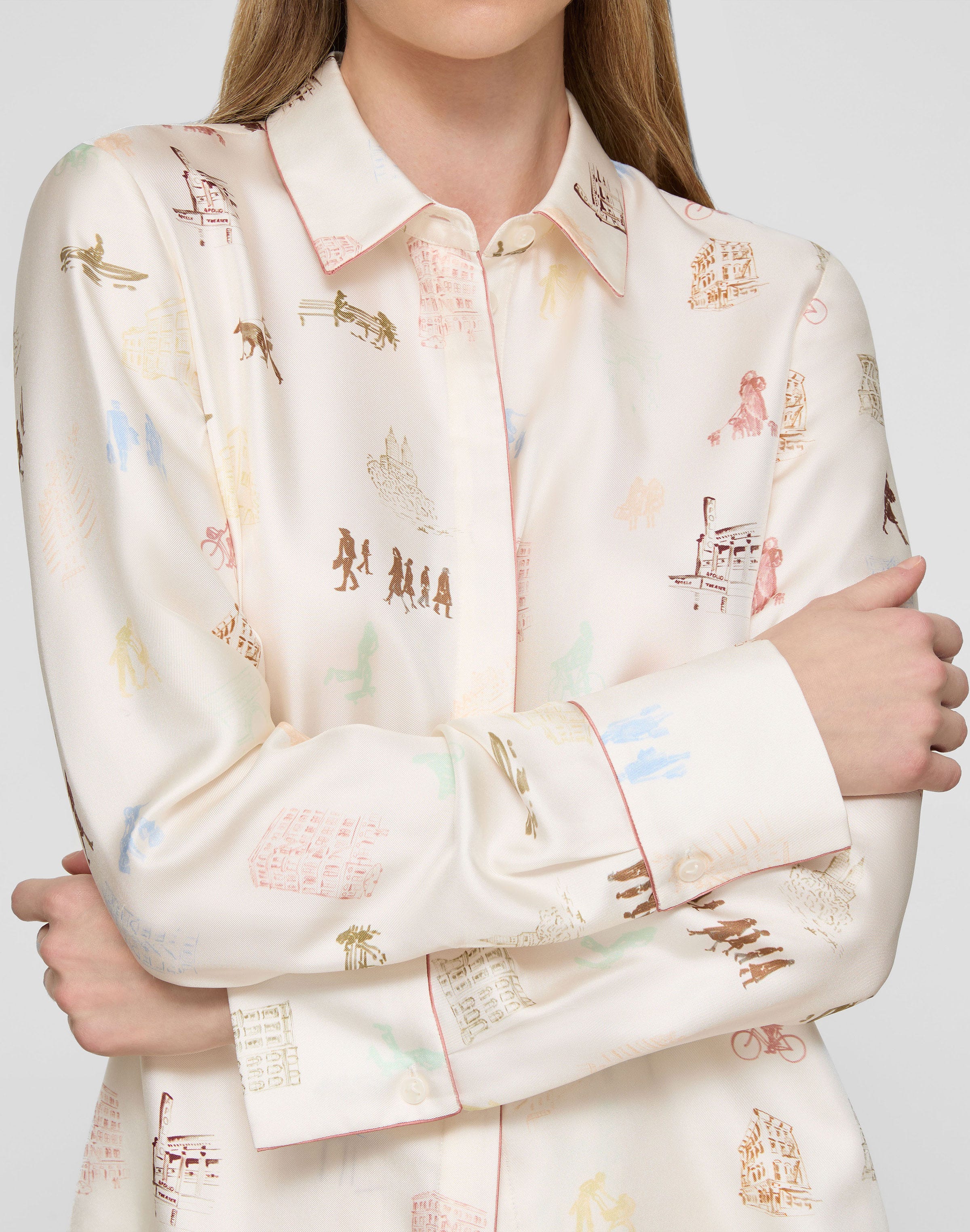 Plus-Size Manhattan Print Silk Twill Button Blouse