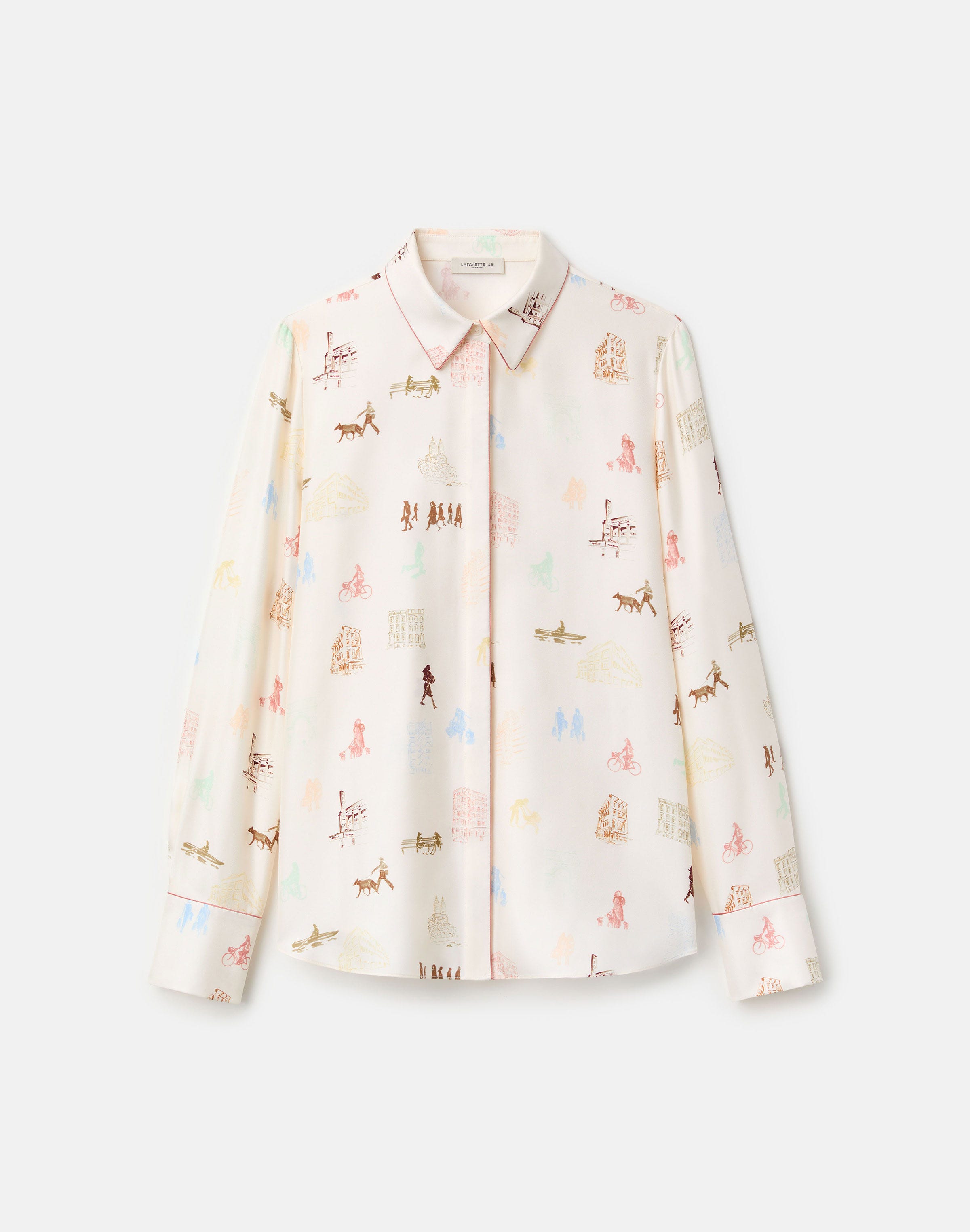 Plus-Size Manhattan Print Silk Twill Button Blouse