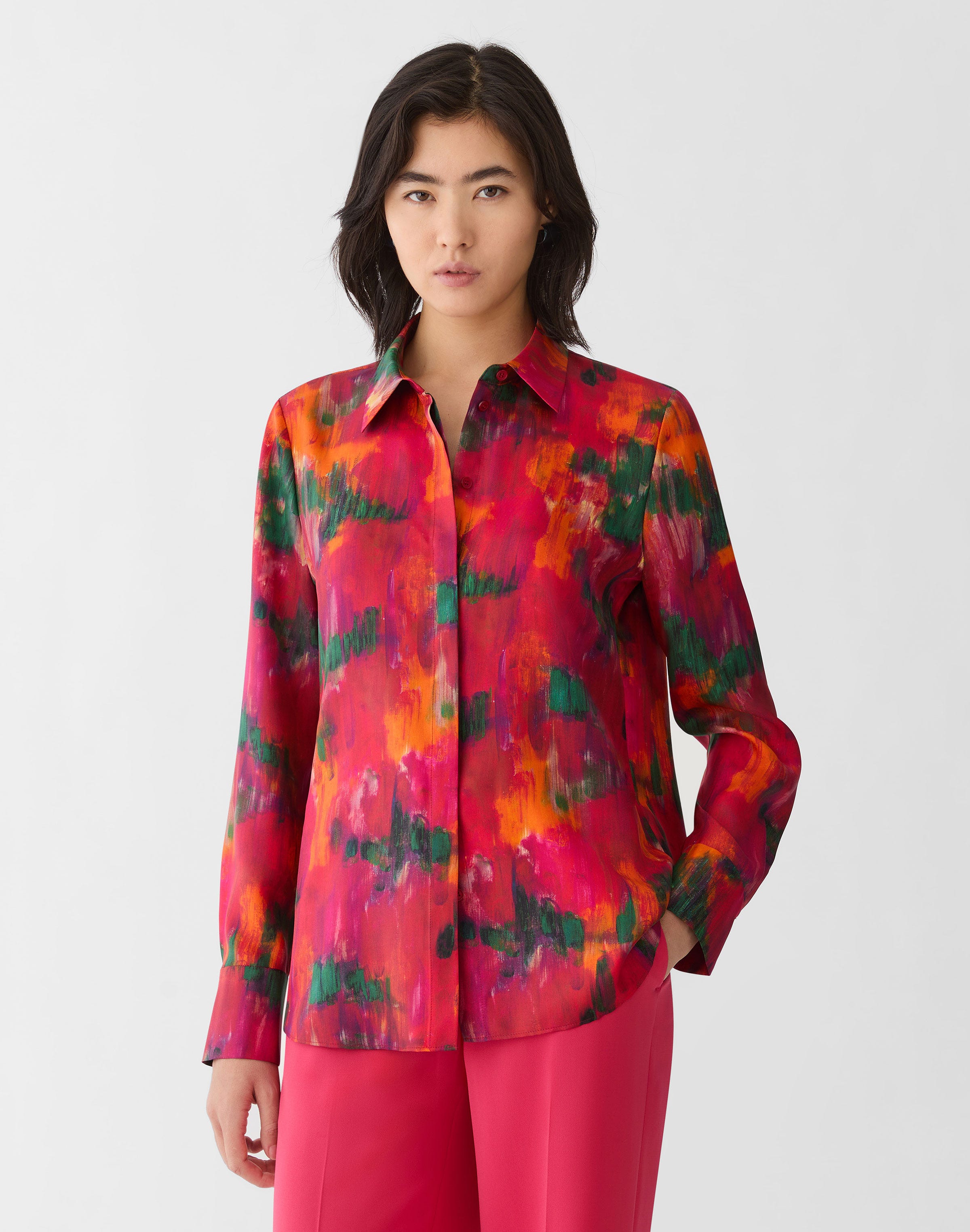 Blossom Print Silk Button Blouse