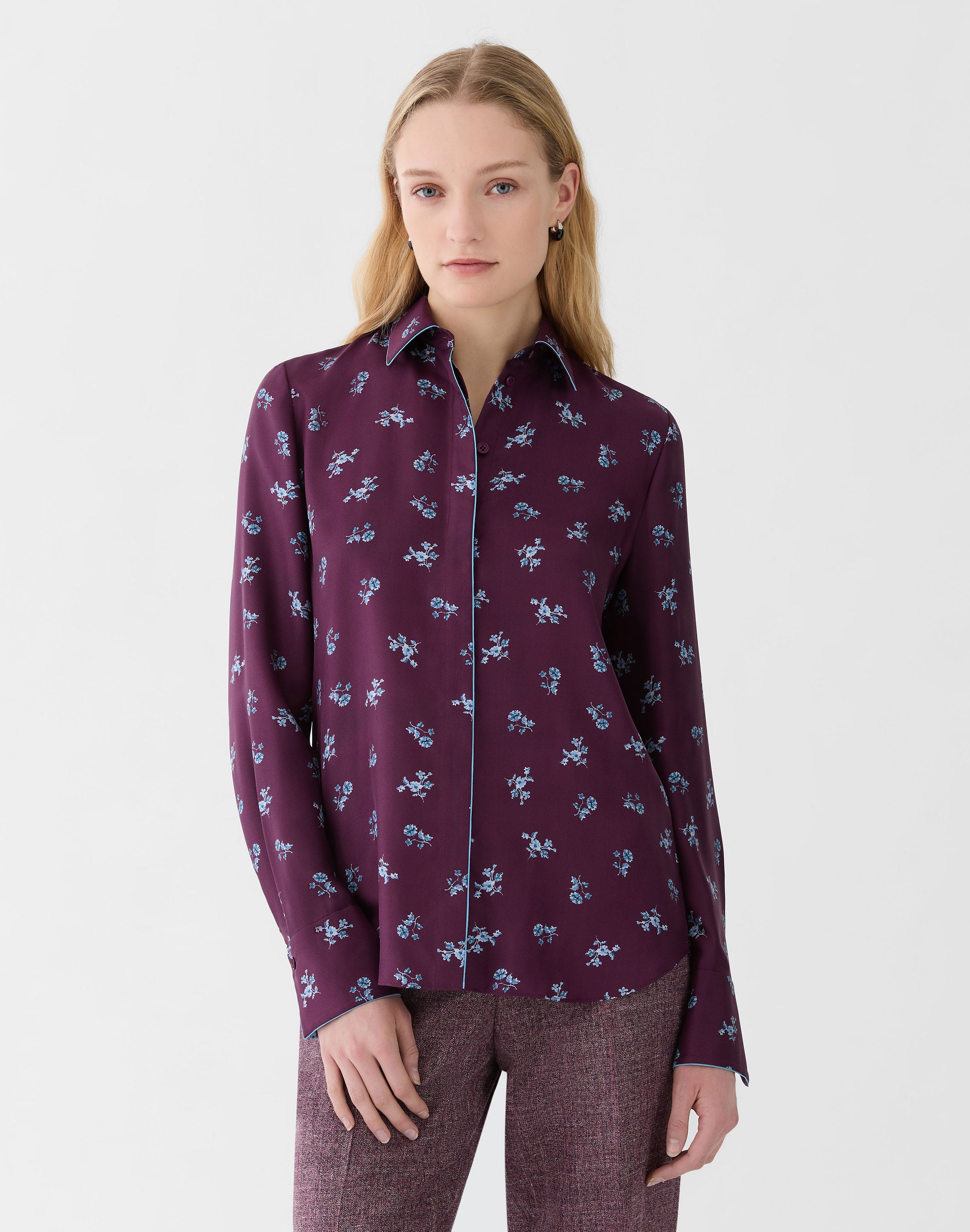 Petite Ditsy Floral Print Silk Twill Button Blouse