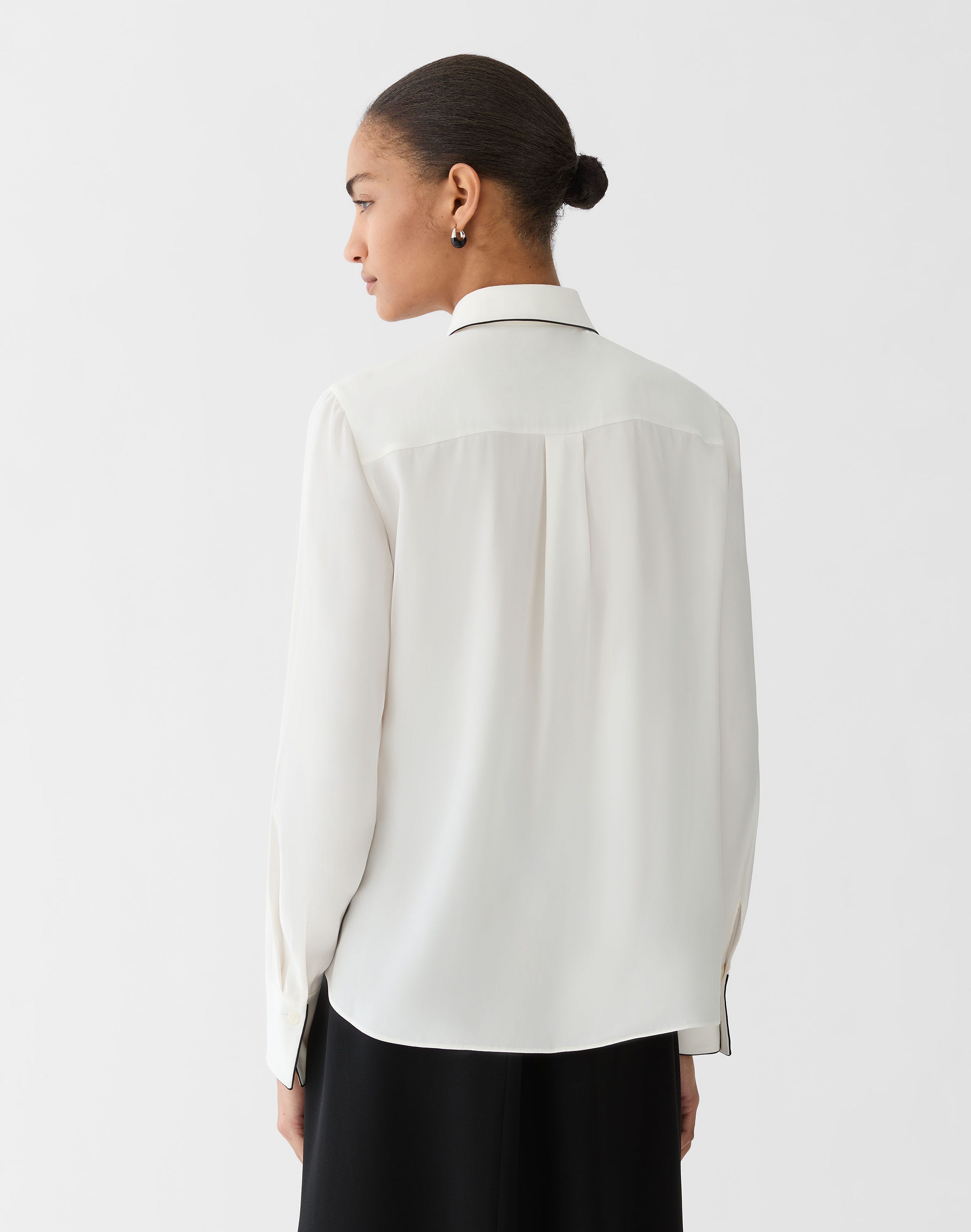 Matte Silk Piped Button Blouse