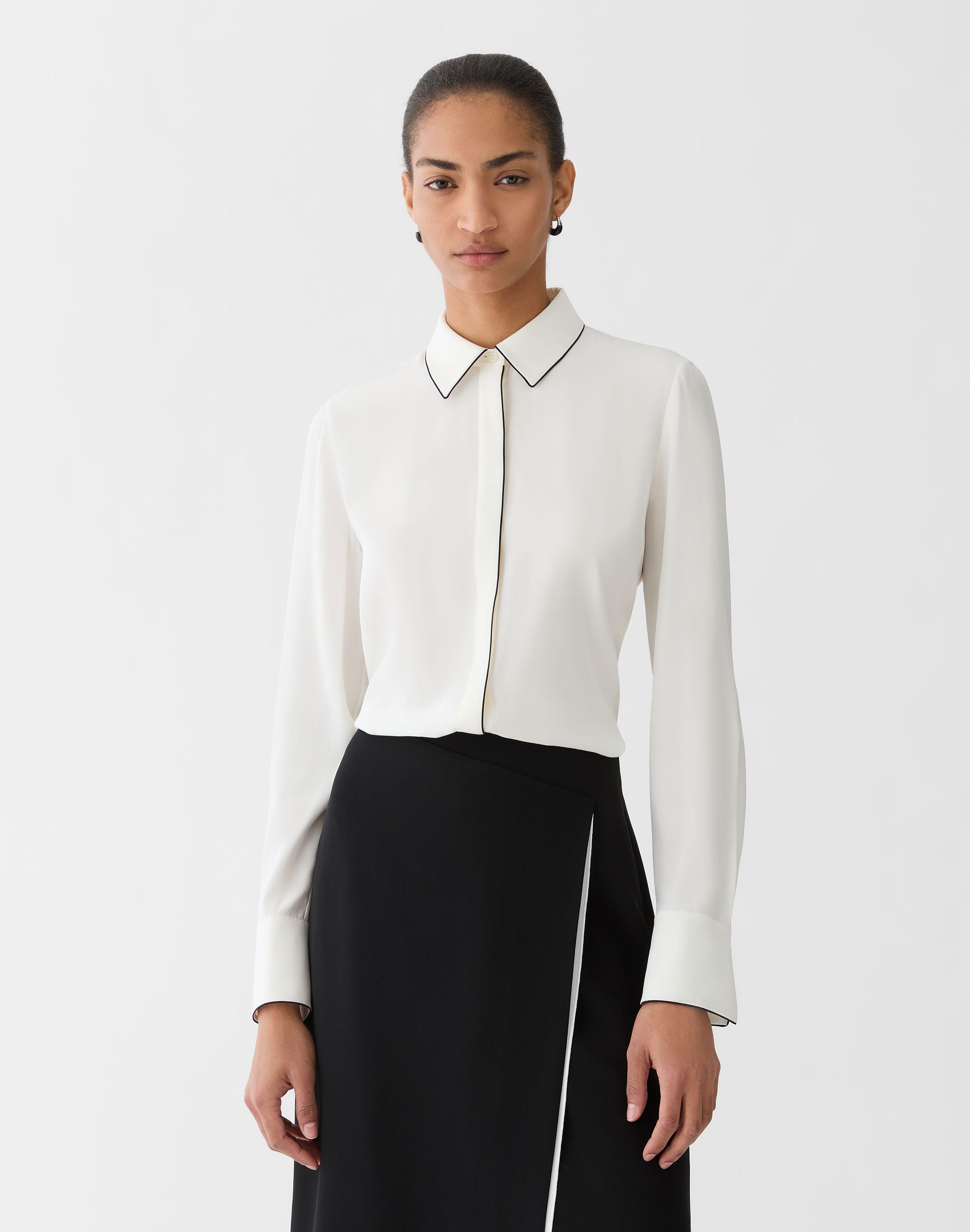 Matte Silk Piped Button Blouse