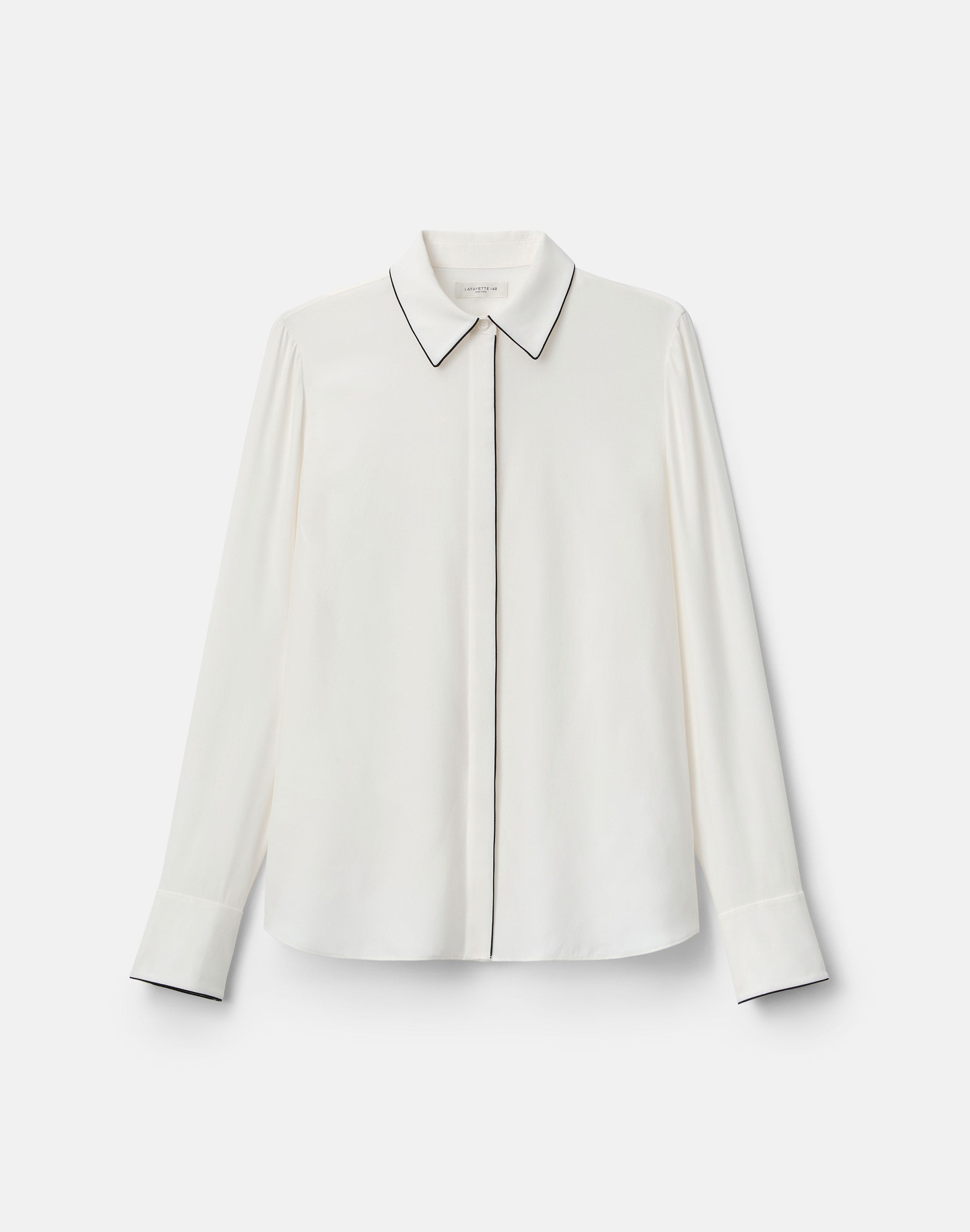 Matte Silk Piped Button Blouse