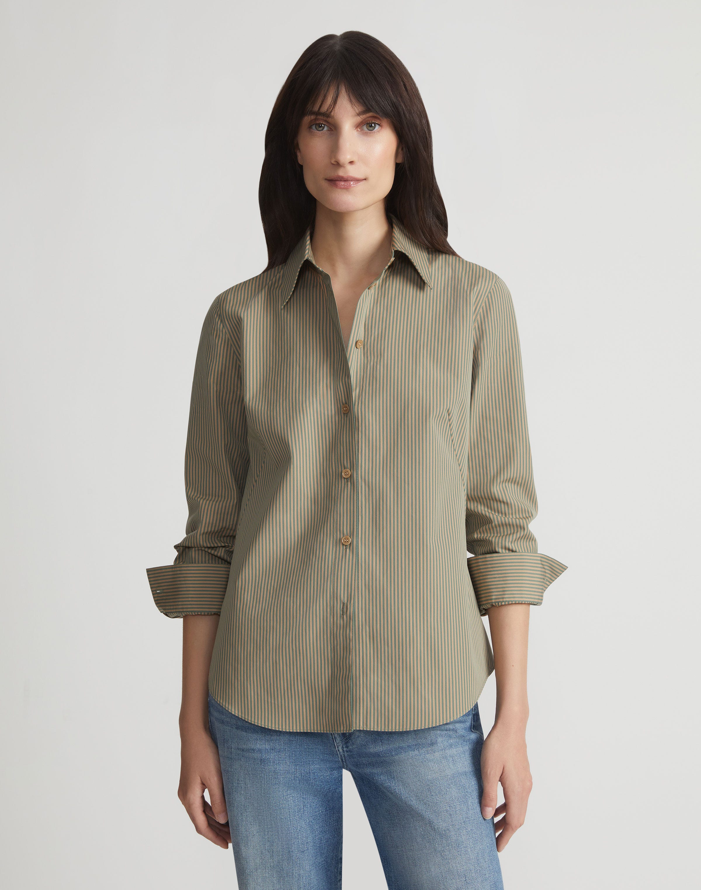 Petite Stripe Cotton Slim Shirt