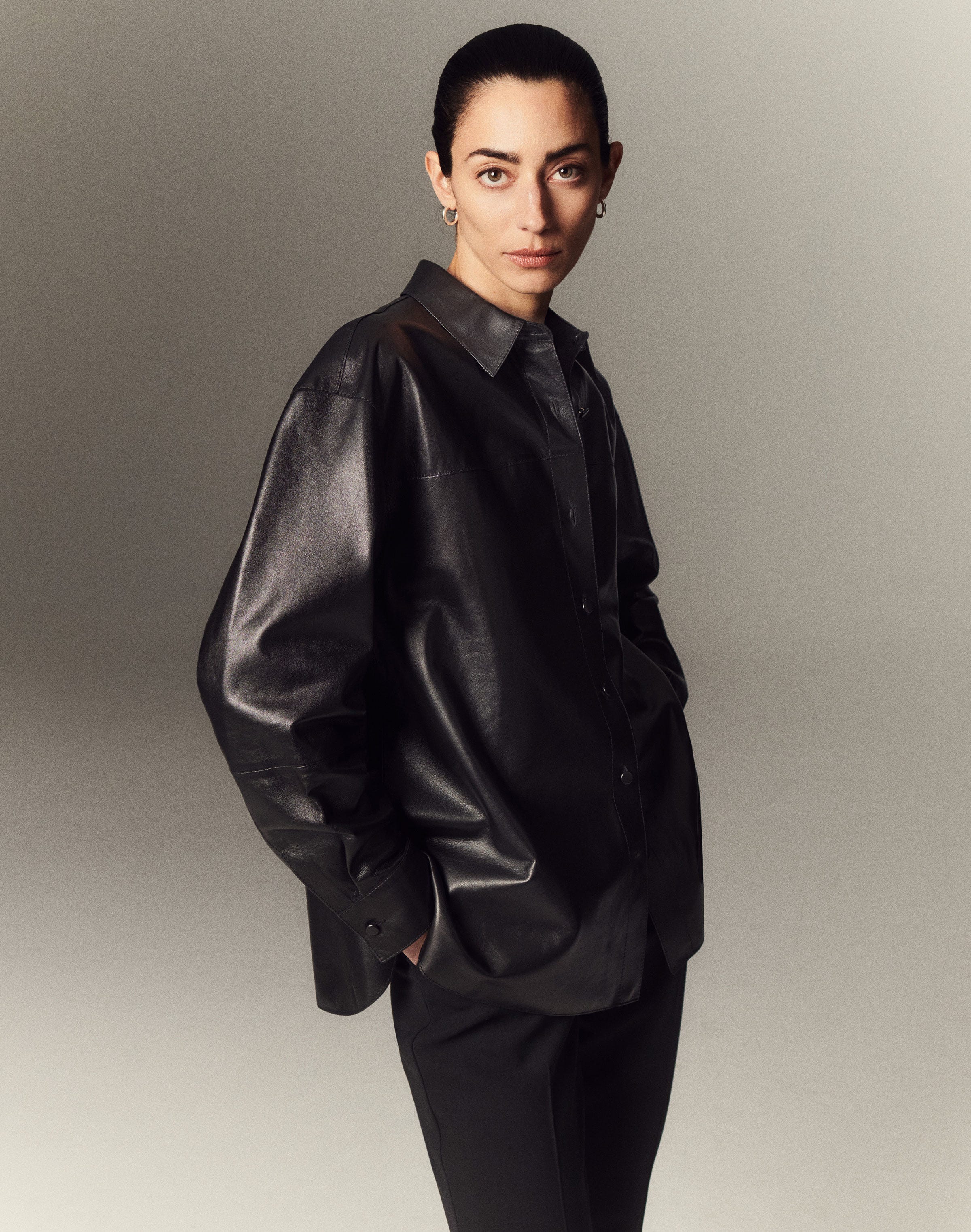 Nappa Lambskin Leather Shirt Jacket