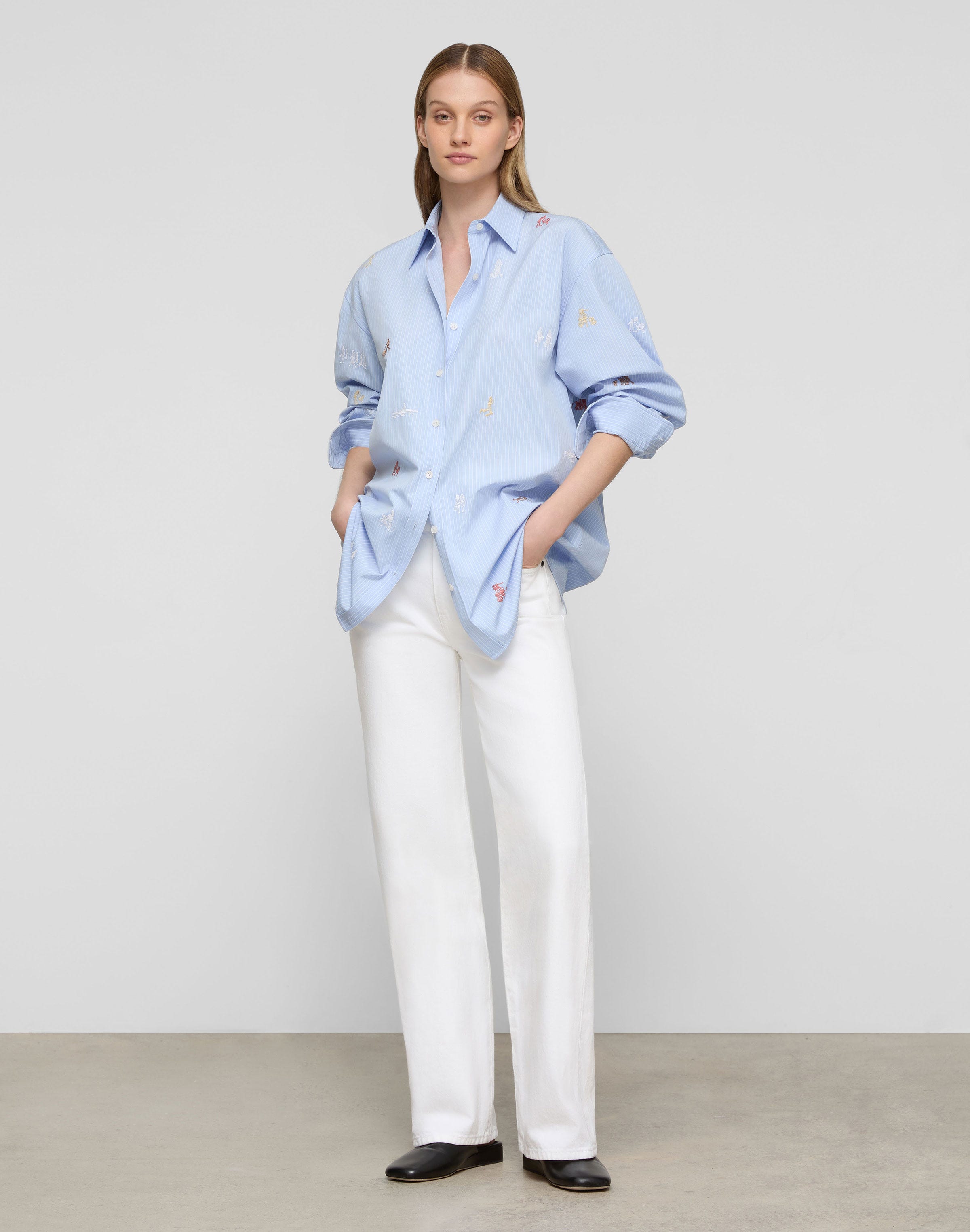 Striped Cotton Embroidered New Yorkers  Oversized Shirt