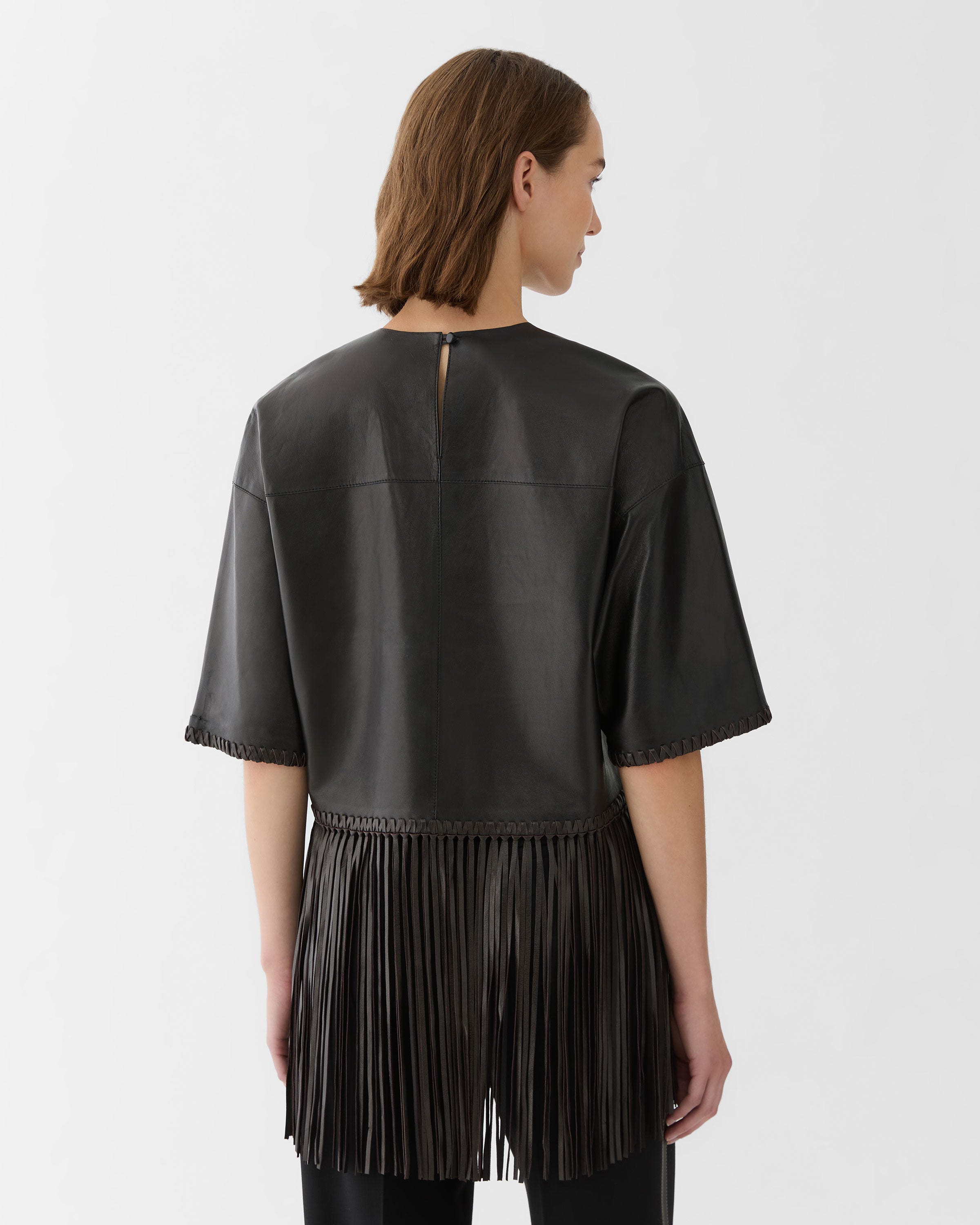 Nappa Leather Whipstitch Fringed Blouse