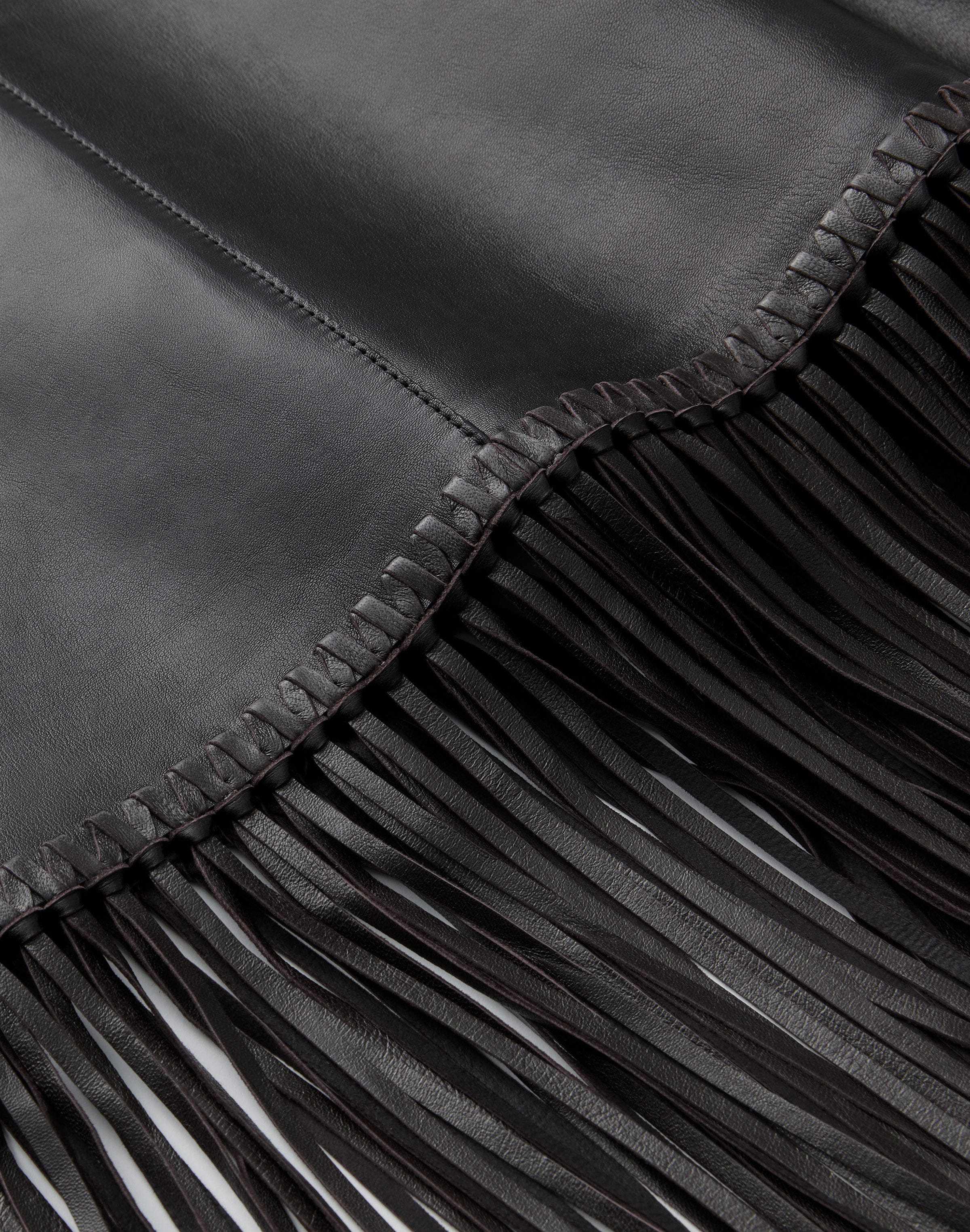 Nappa Leather Whipstitch Fringed Blouse