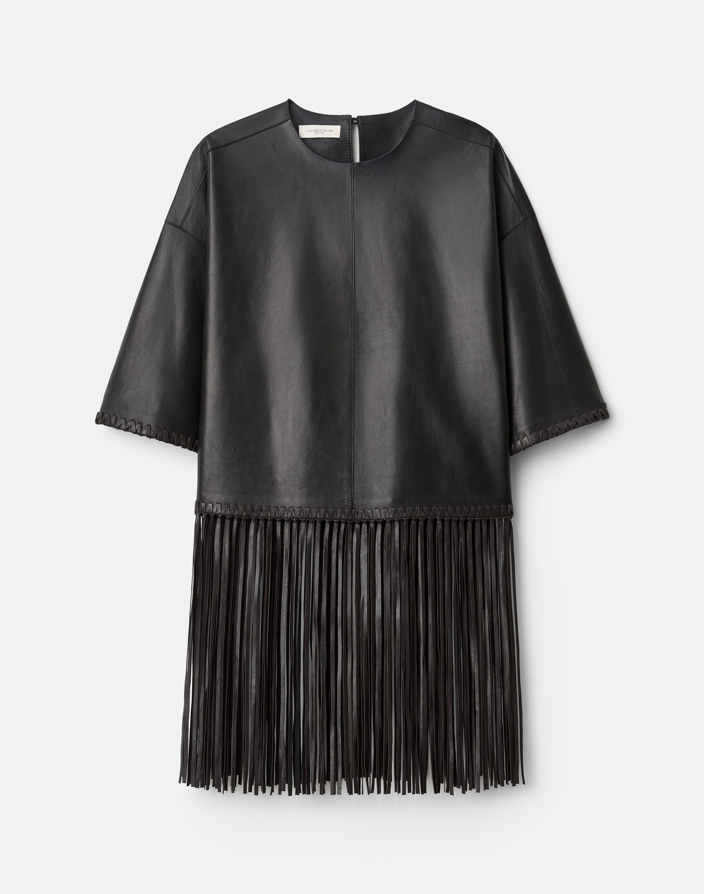 Nappa Leather Whipstitch Fringed Blouse