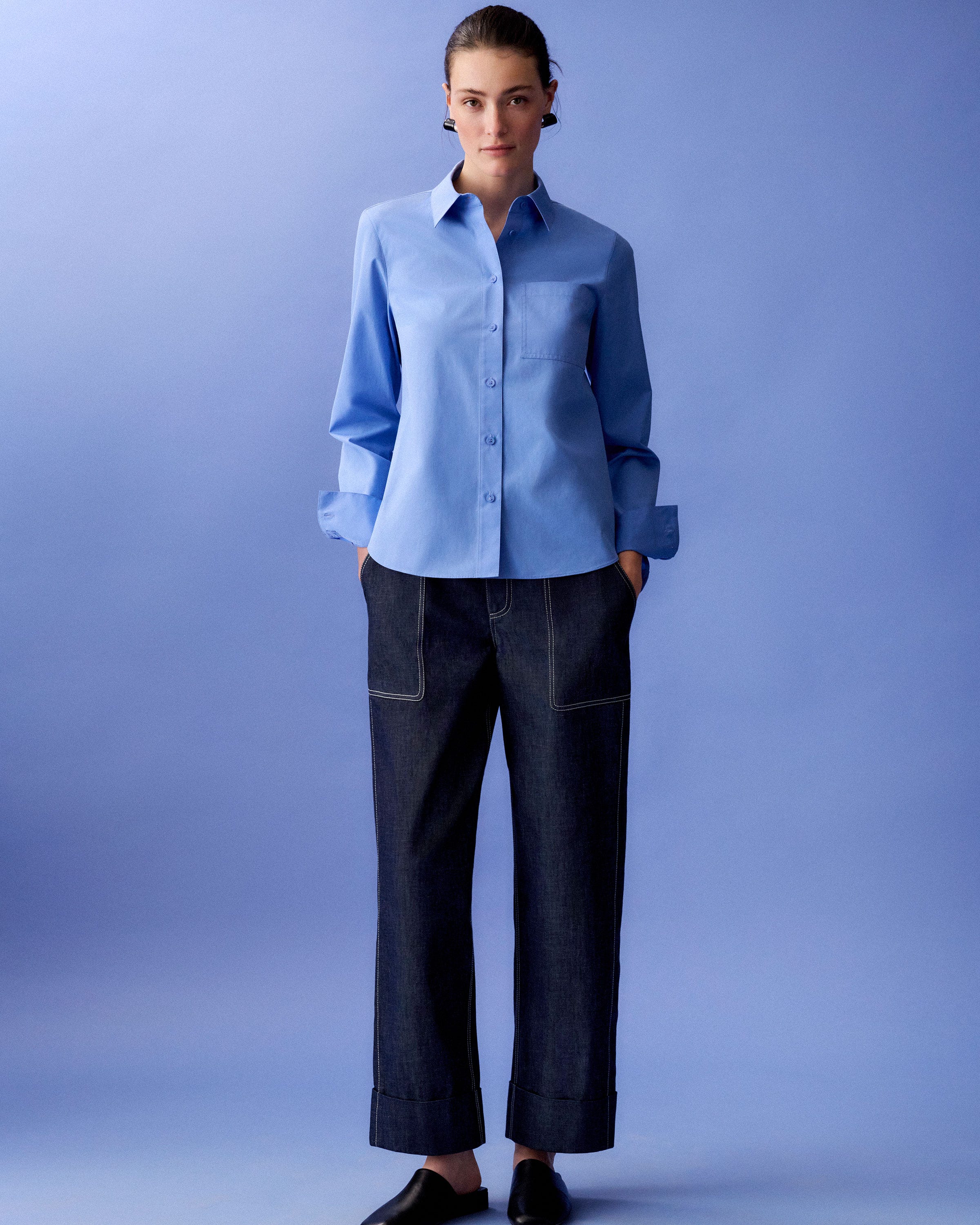 Plus-Size Organic Cotton Poplin Button Front Shirt