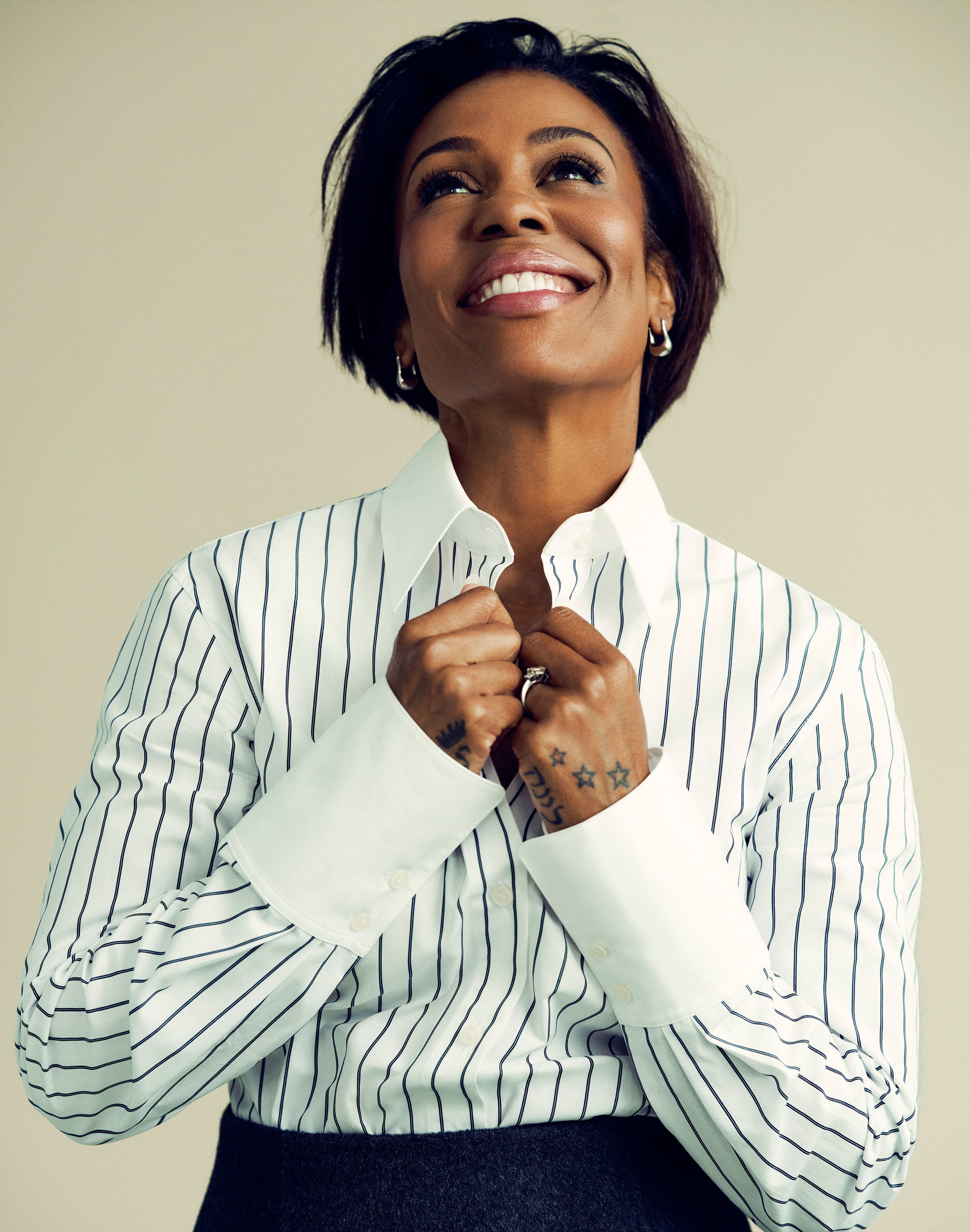 Striped Cotton Shirt and Wool-Cashmere Double Face Skirt