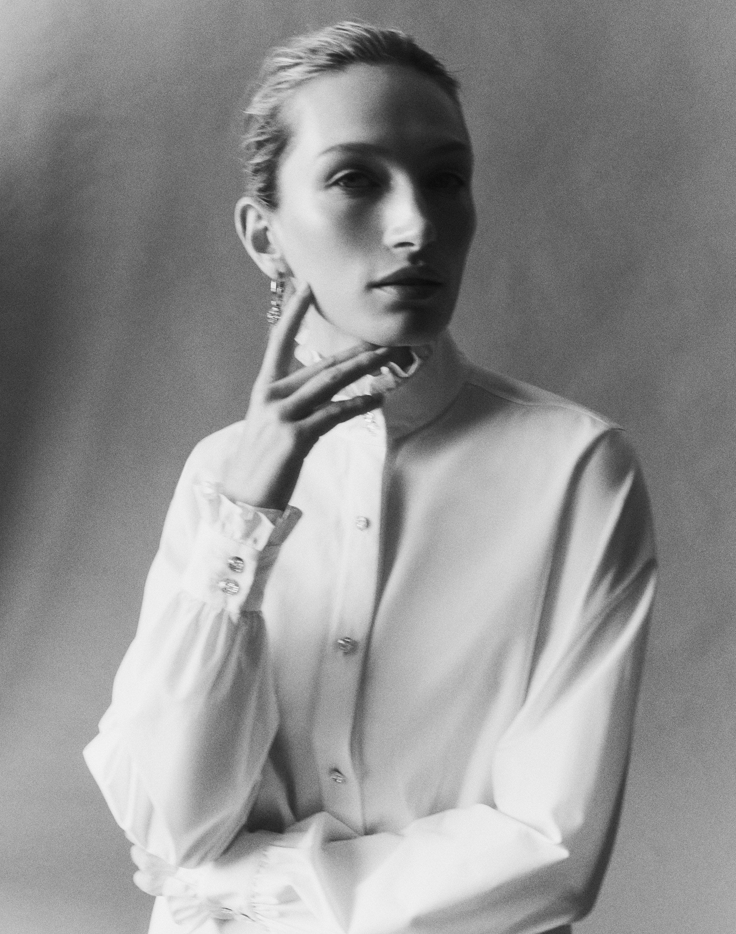 Cotton Poplin Crystal Button Shirt