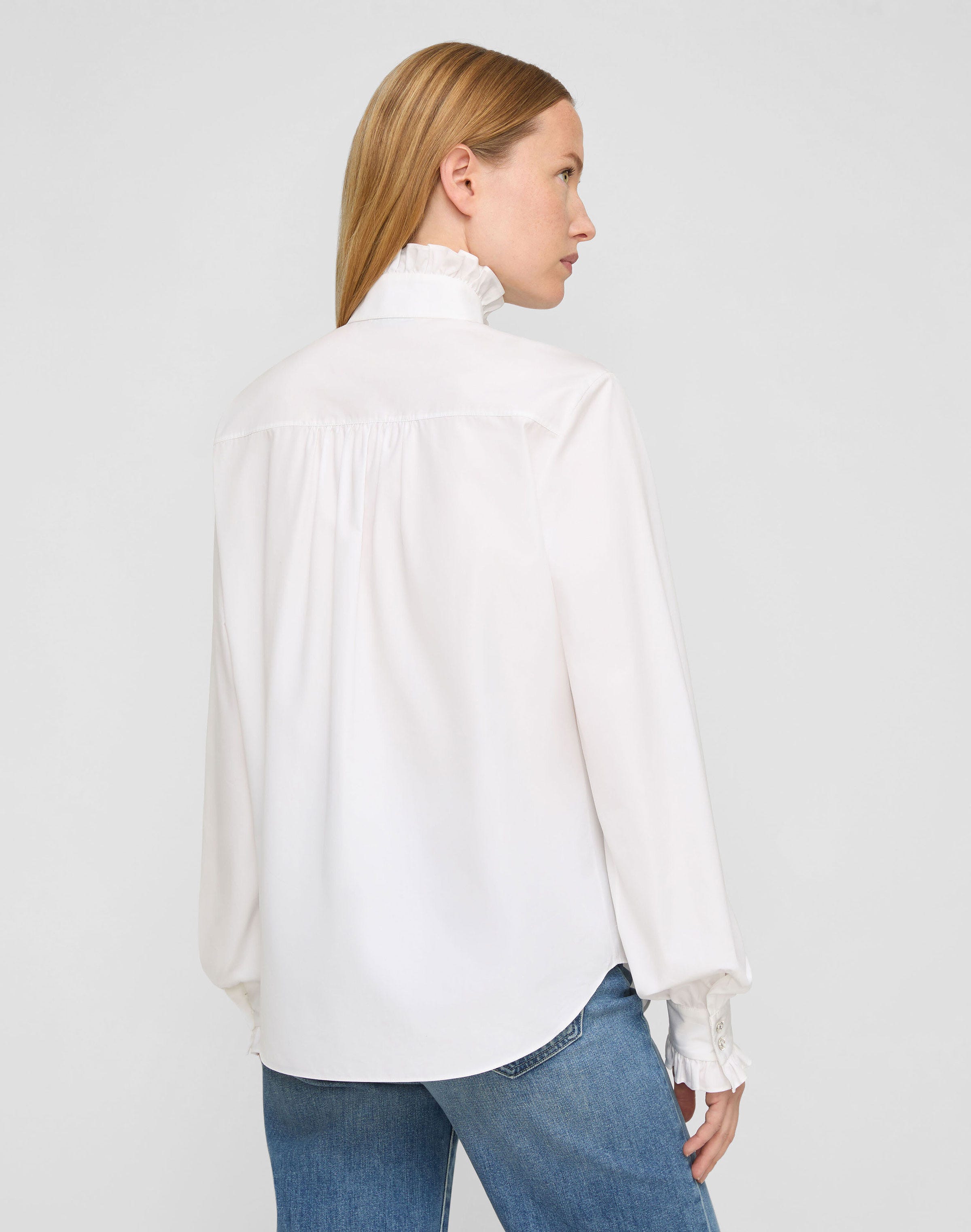 Organic Cotton Poplin Crystal Button Ruffle Shirt