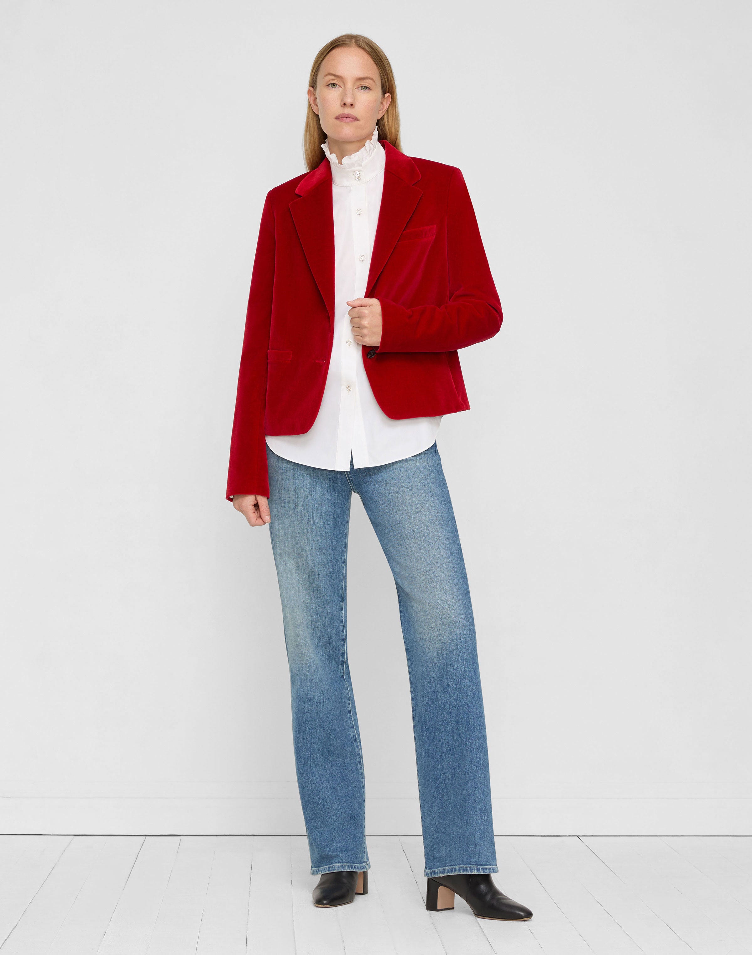 Organic Cotton Poplin Crystal Button Ruffle Shirt