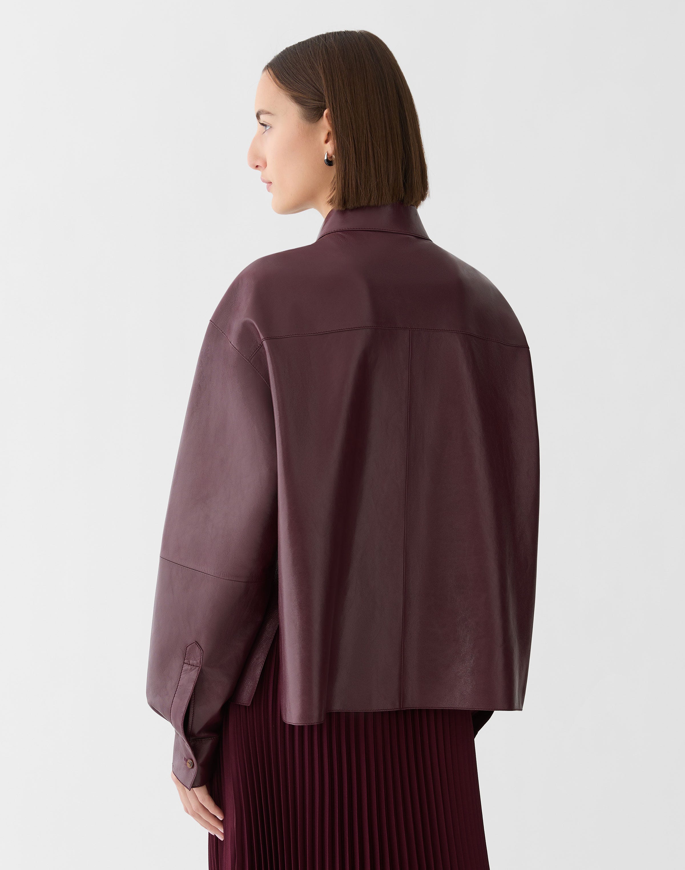 Plus-Size Nappa Leather Oversized Cropped Shirt
