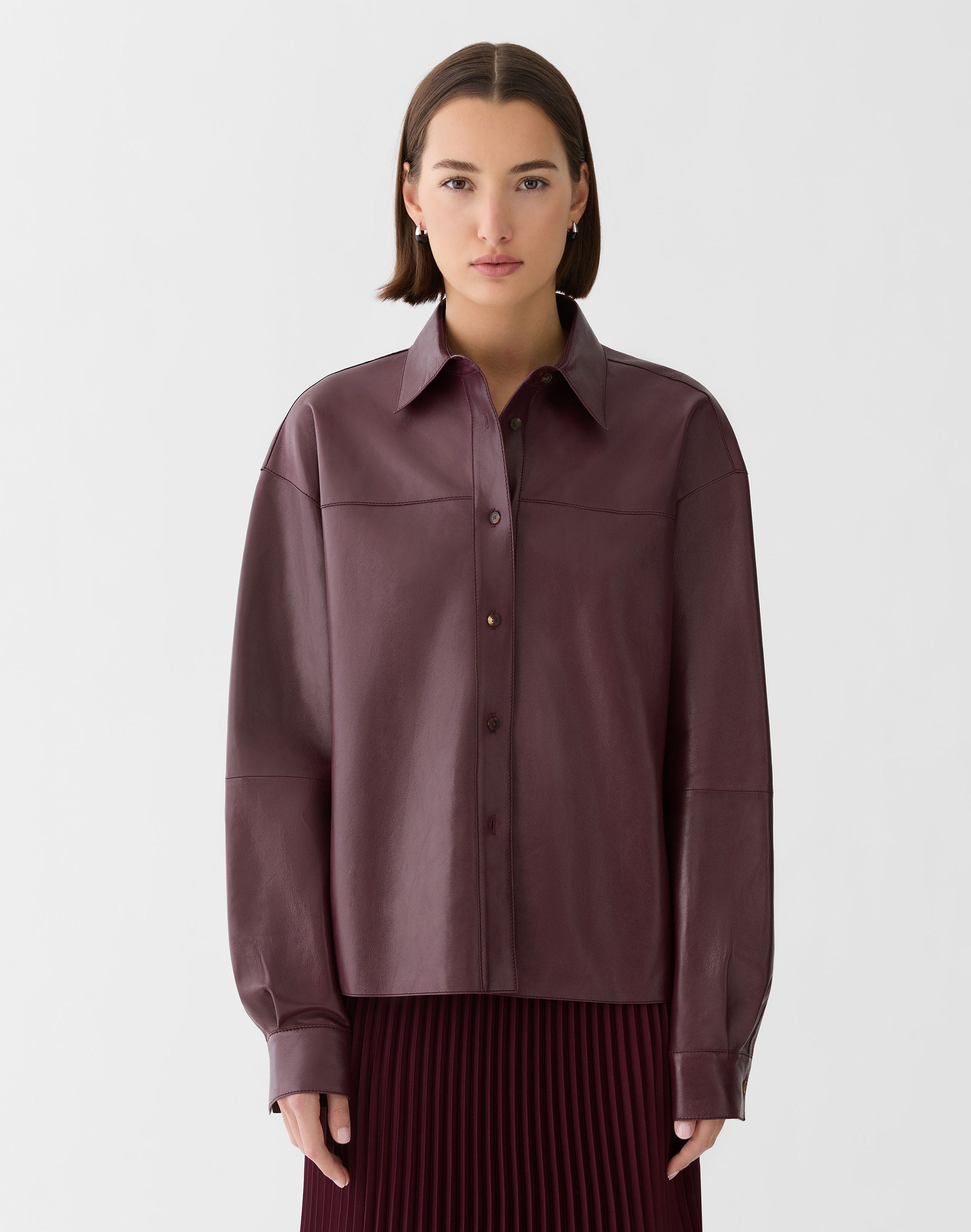 Plus-Size Nappa Leather Oversized Cropped Shirt