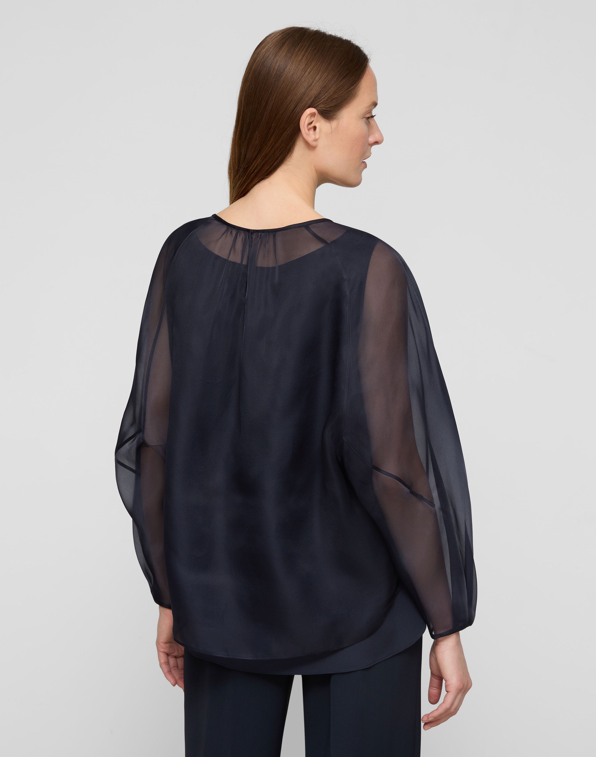Plus-Size Organza Silk Blouson Sleeve Oversized Blouse