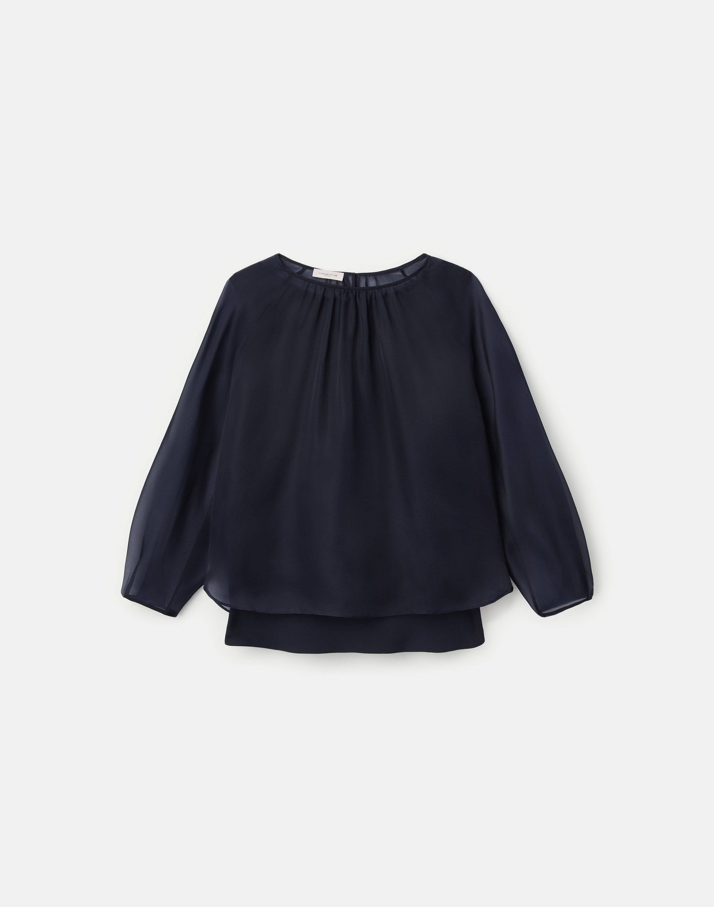 Plus-Size Organza Silk Blouson Sleeve Oversized Blouse