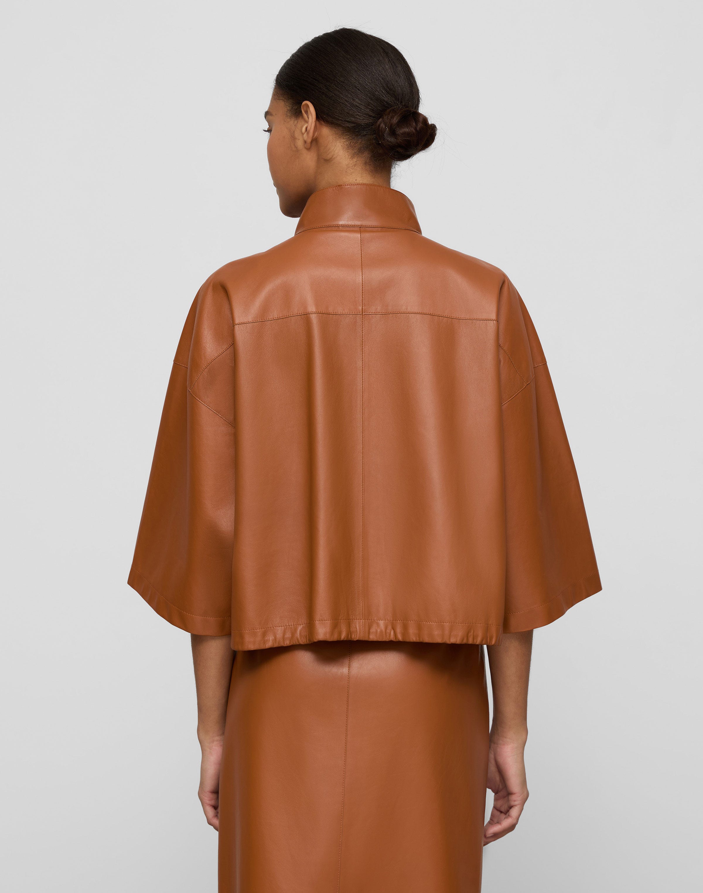Nappa Leather Oversized Cropped Shirt Jacket