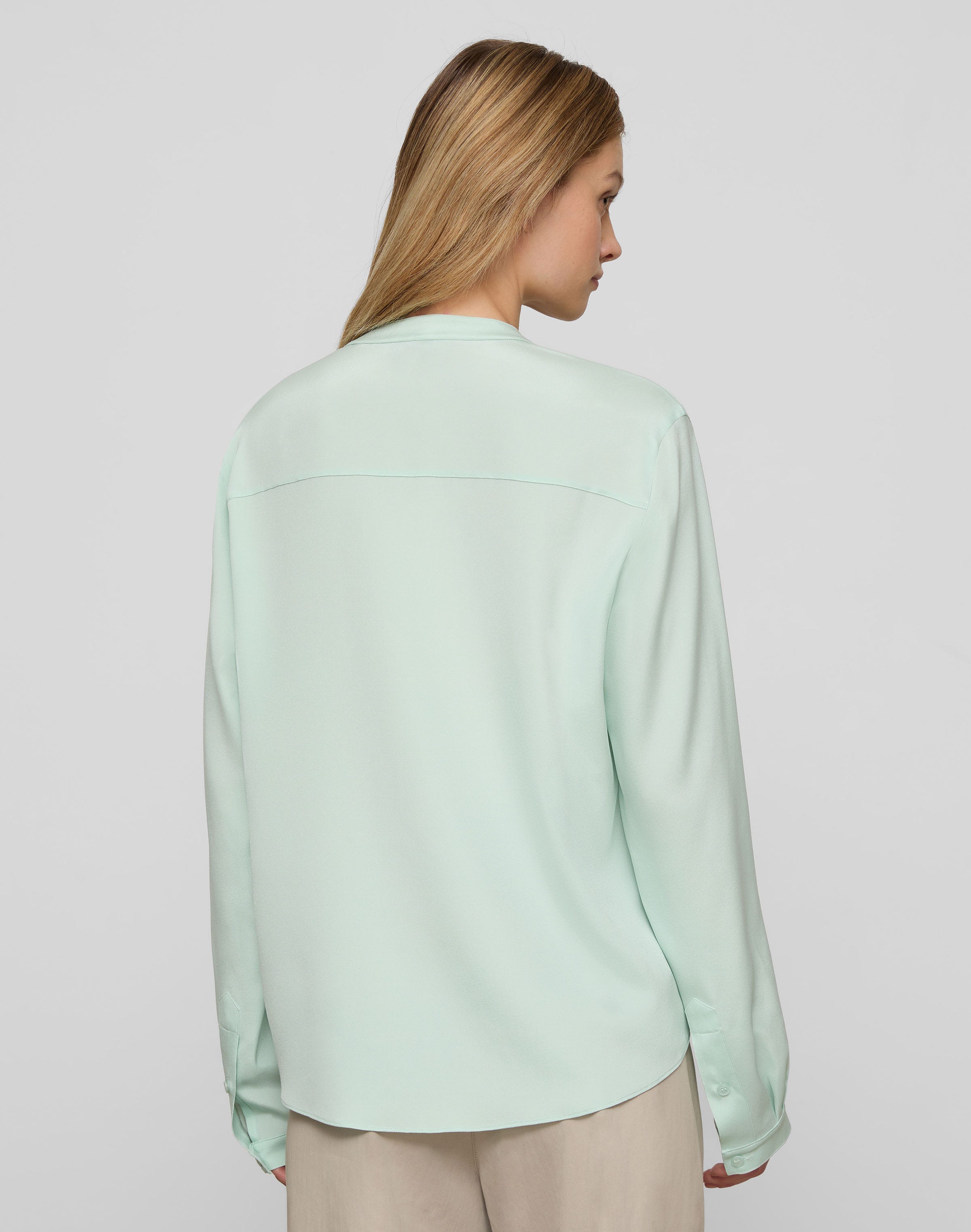 Plus-Size Organic Silk Stretch Long Sleeve Georgette Henley Blouse