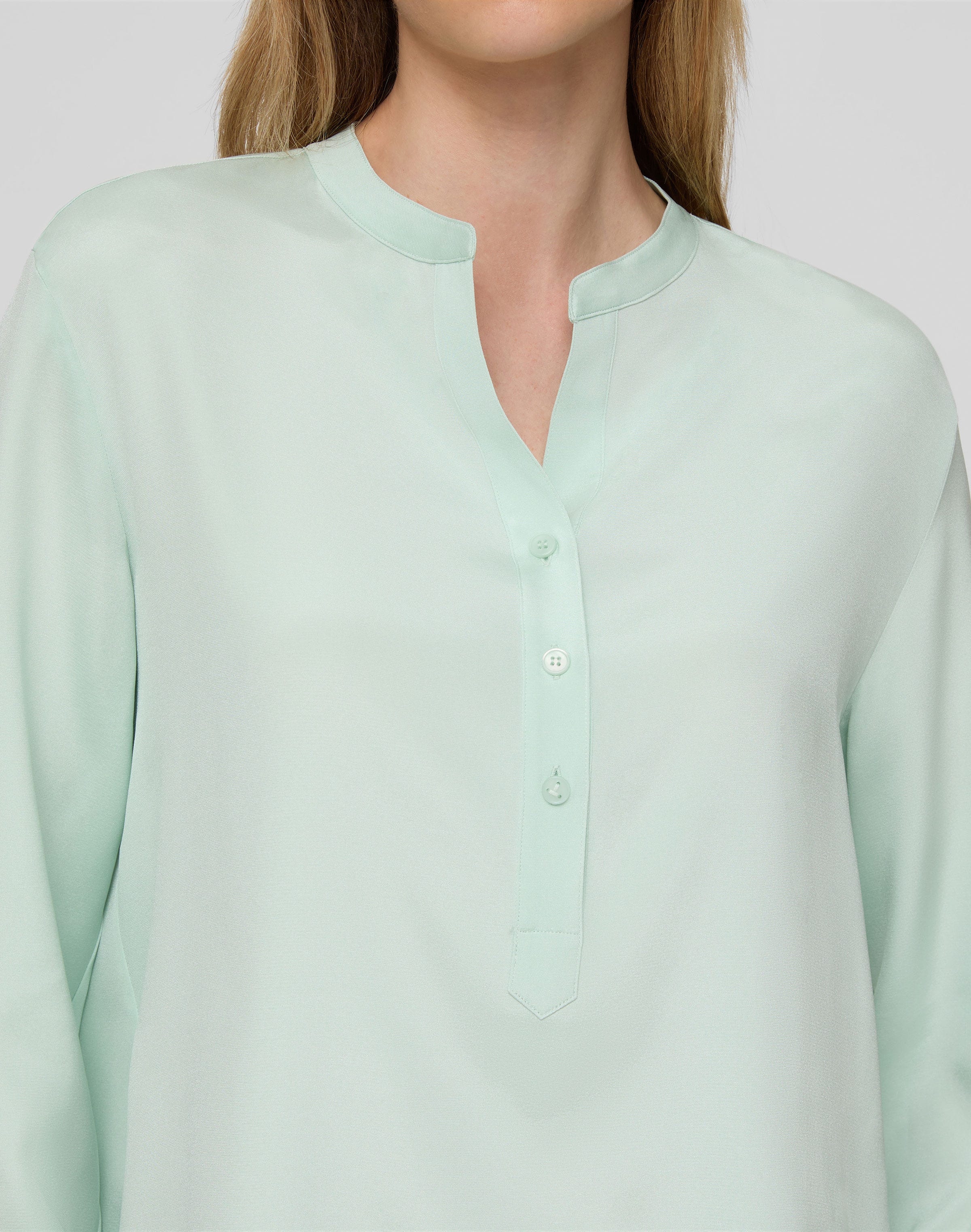 Plus-Size Organic Silk Stretch Long Sleeve Georgette Henley Blouse