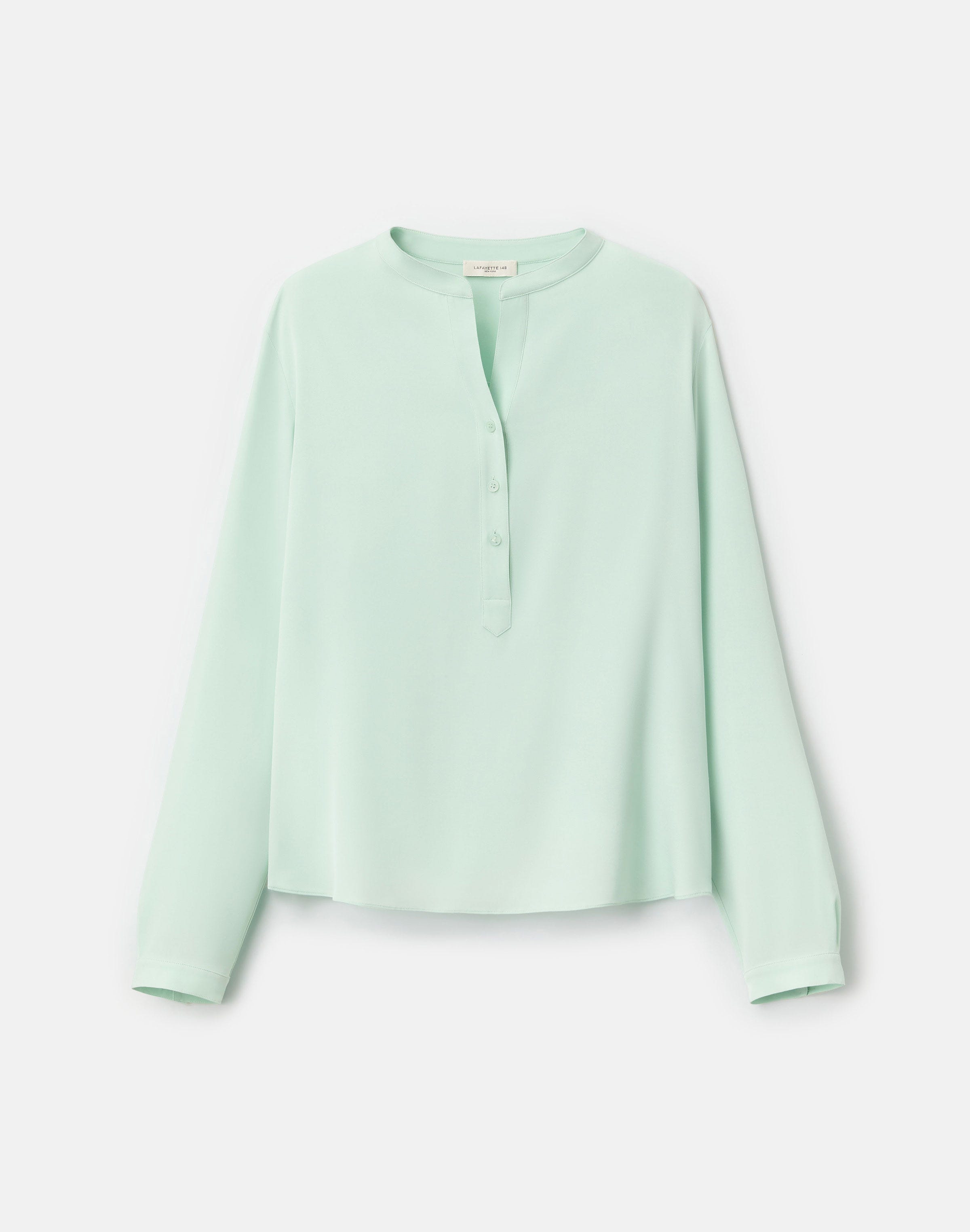 Plus-Size Organic Silk Stretch Long Sleeve Georgette Henley Blouse