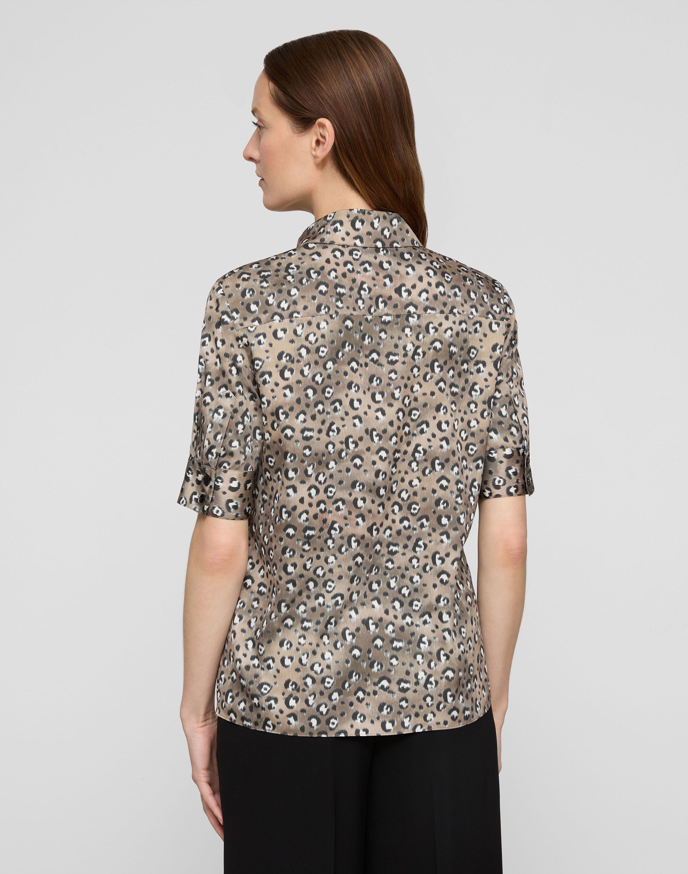 Leopard Print Satin Patch Pocket Blouse