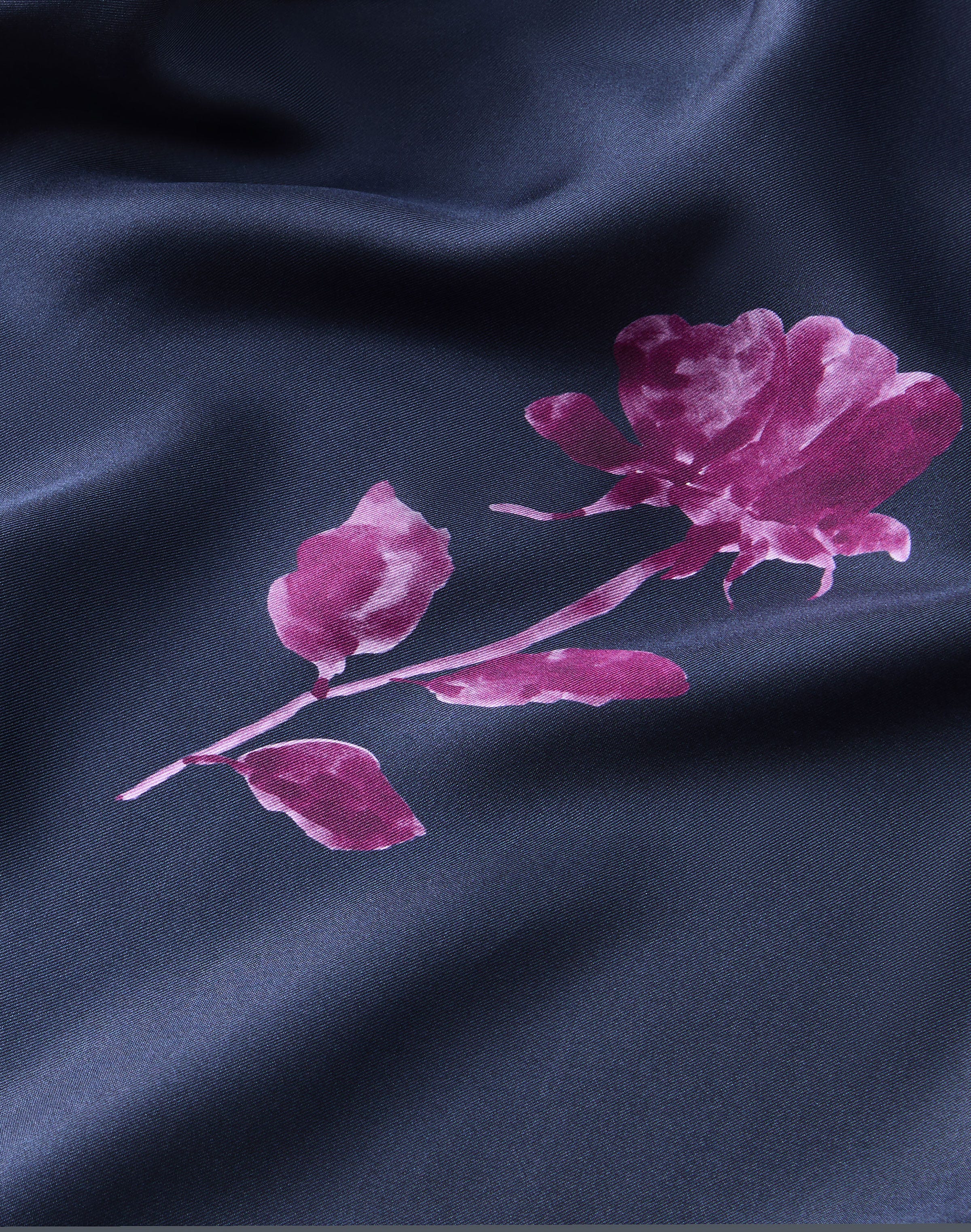 Plus-Size Rose Print Silk Twill French Cuff Blouse