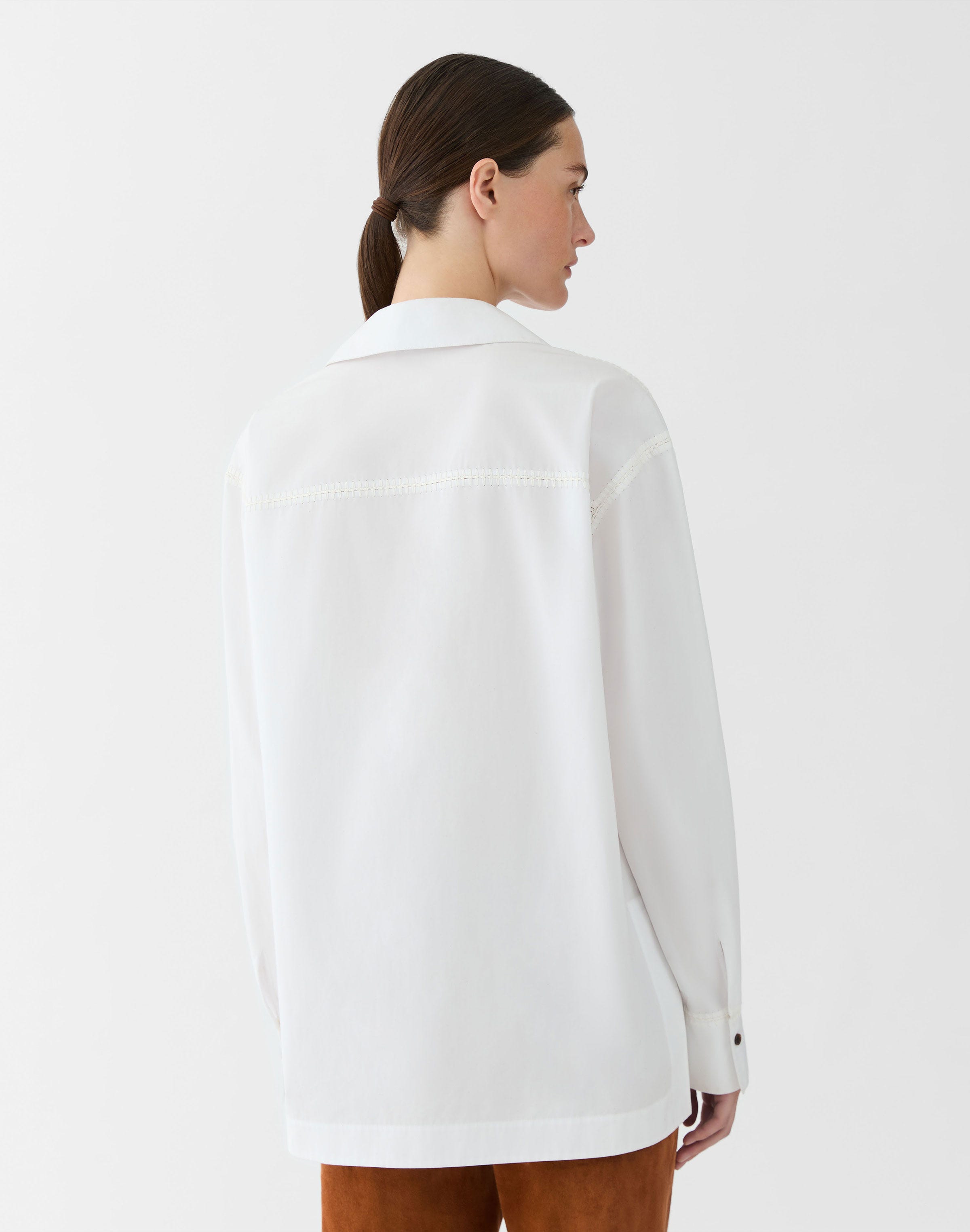 Organic Cotton Poplin Whipstitch Popover Blouse