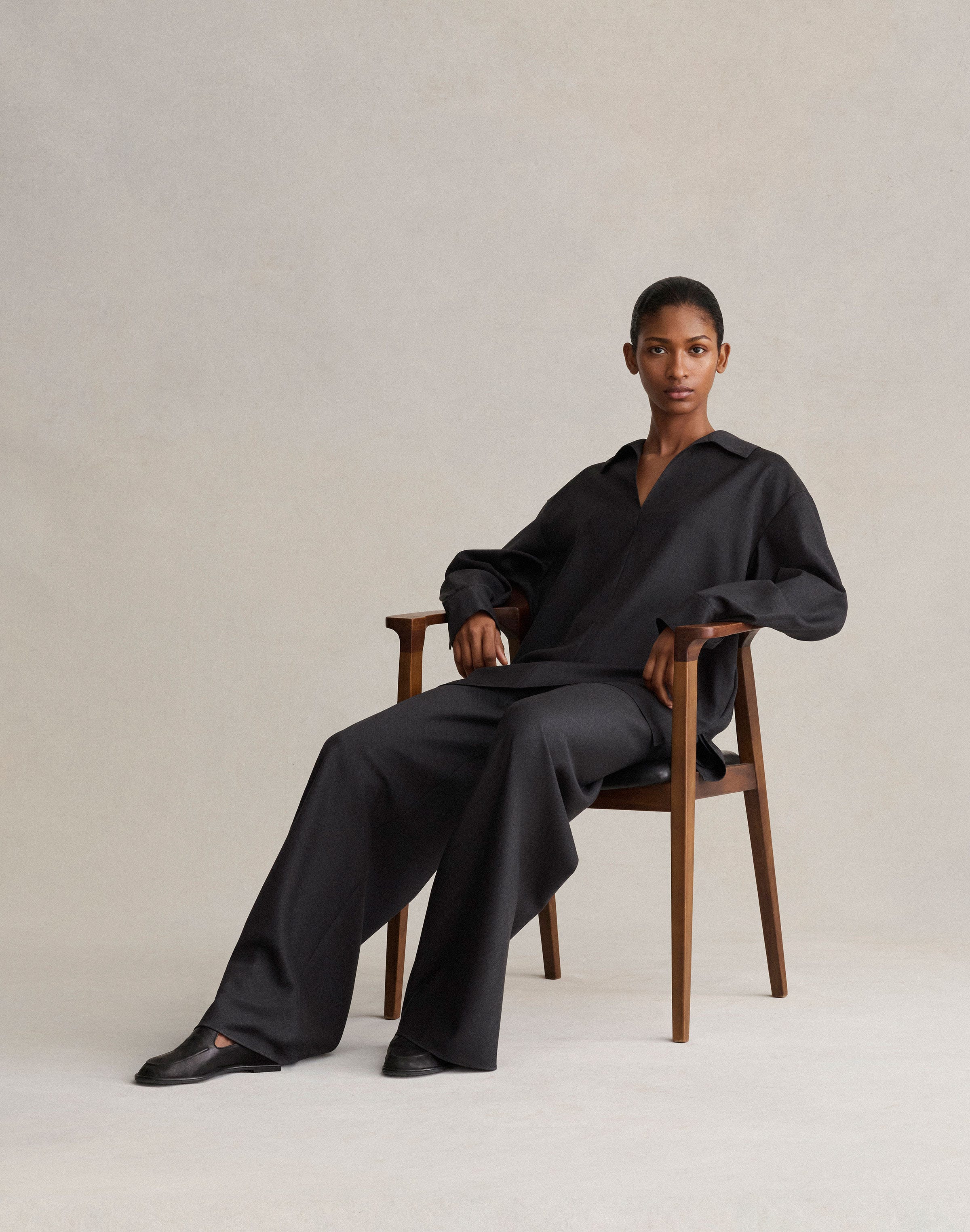 Fluid Wool Popover Blouse