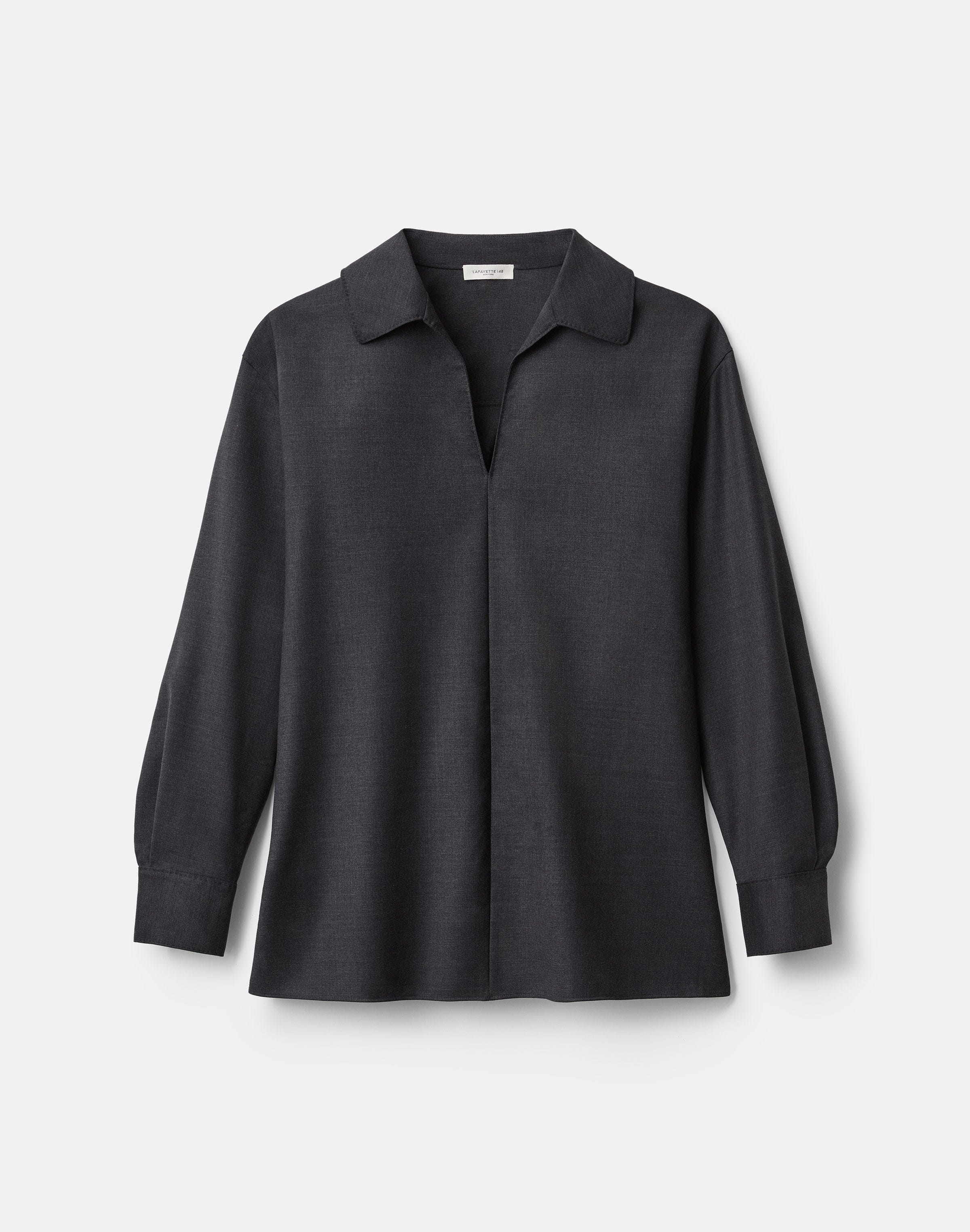 Fluid Wool Popover Blouse