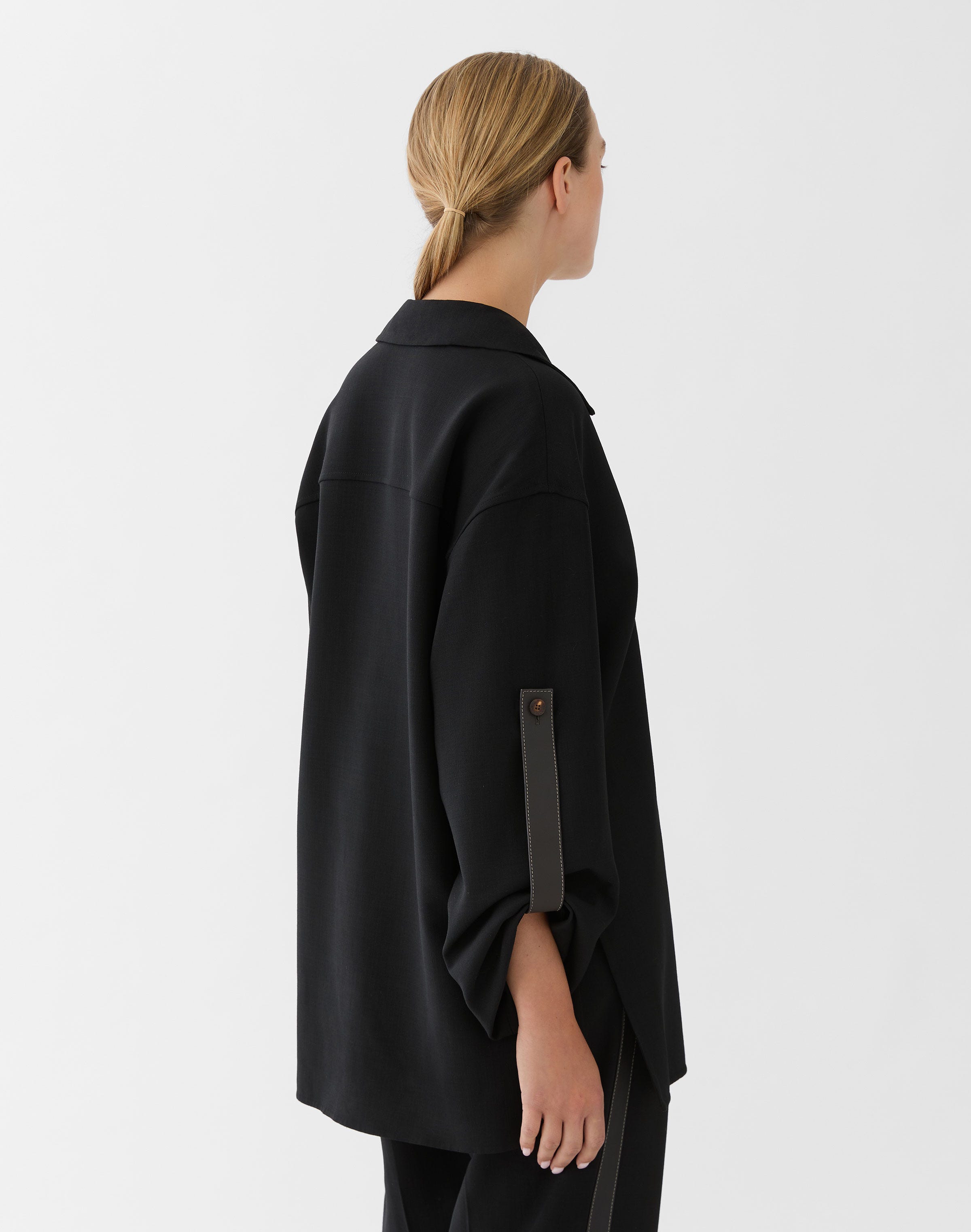Responsible Wool Double Face Tab Sleeve Blouse 