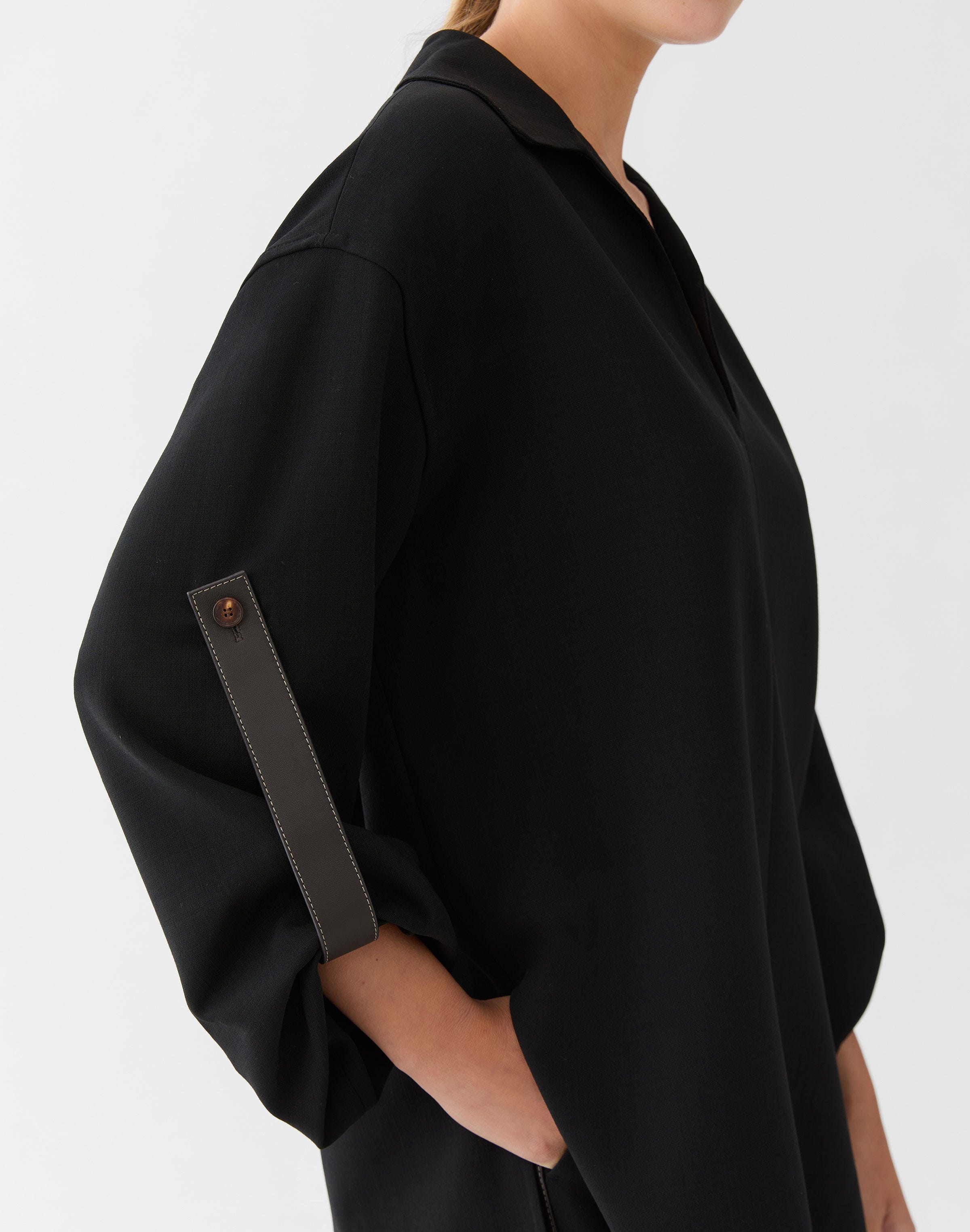 Responsible Wool Double Face Tab Sleeve Blouse 